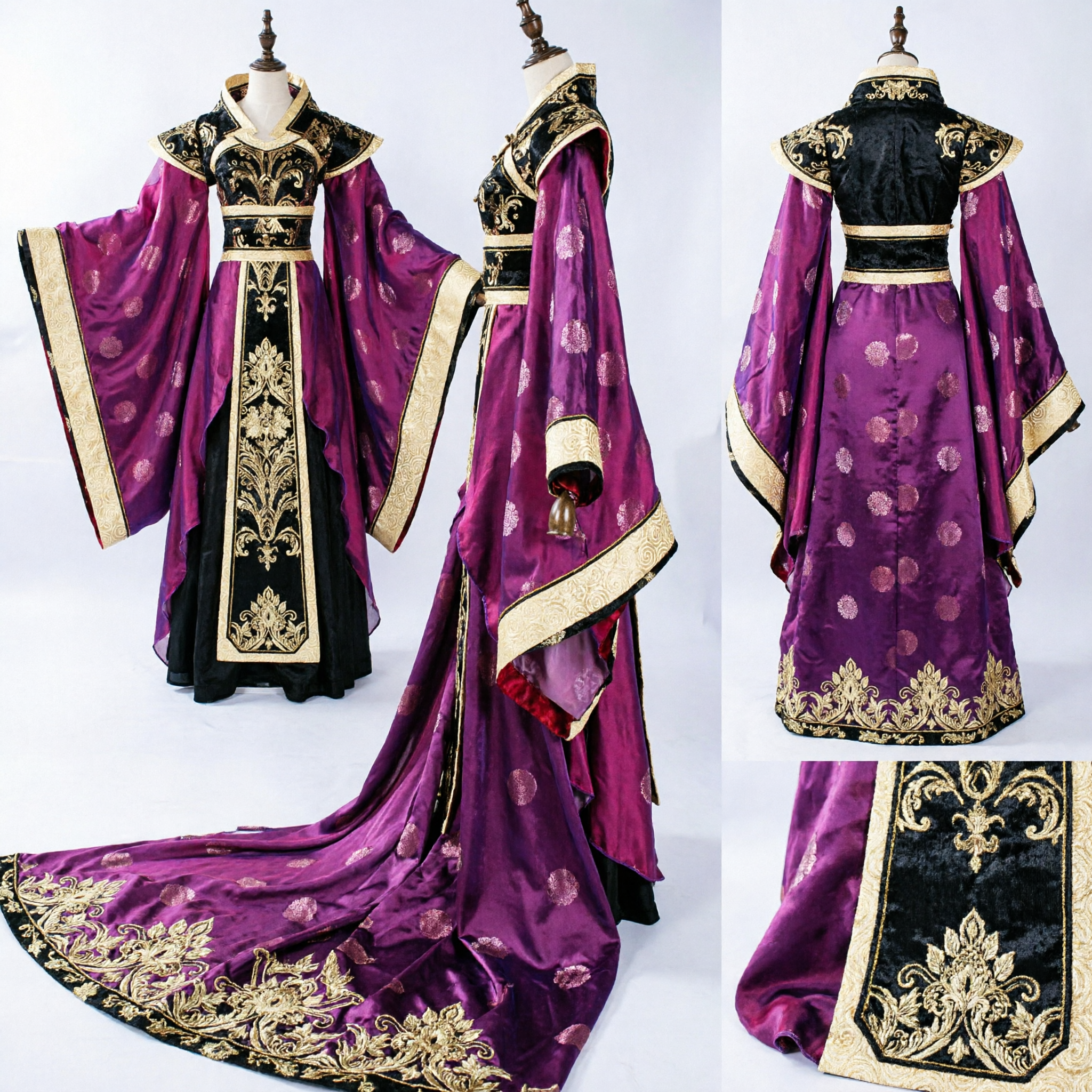 Traditional Chinese Ancient Empress Costume Purple and Black Hanfu Dress with Gold Embroidery for Women Cosplay - Asian Costume