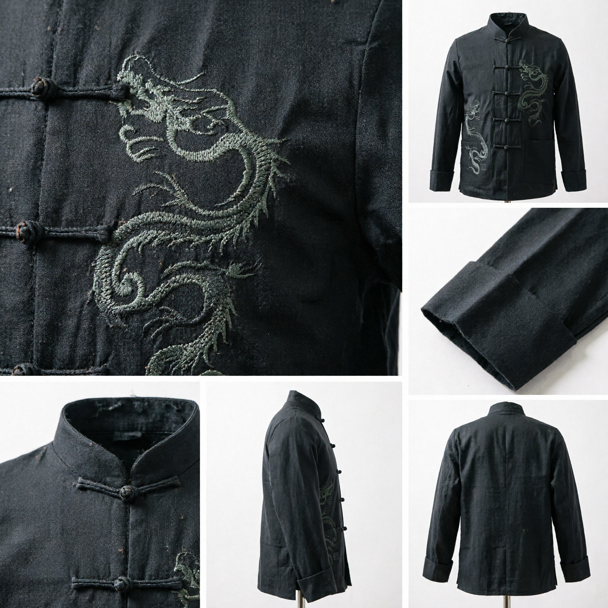 Men's Traditional Chinese Tang Suit Jacket with Dragon Embroidery Mandarin Collar for Kung Fu Tai Chi - Asian Costume