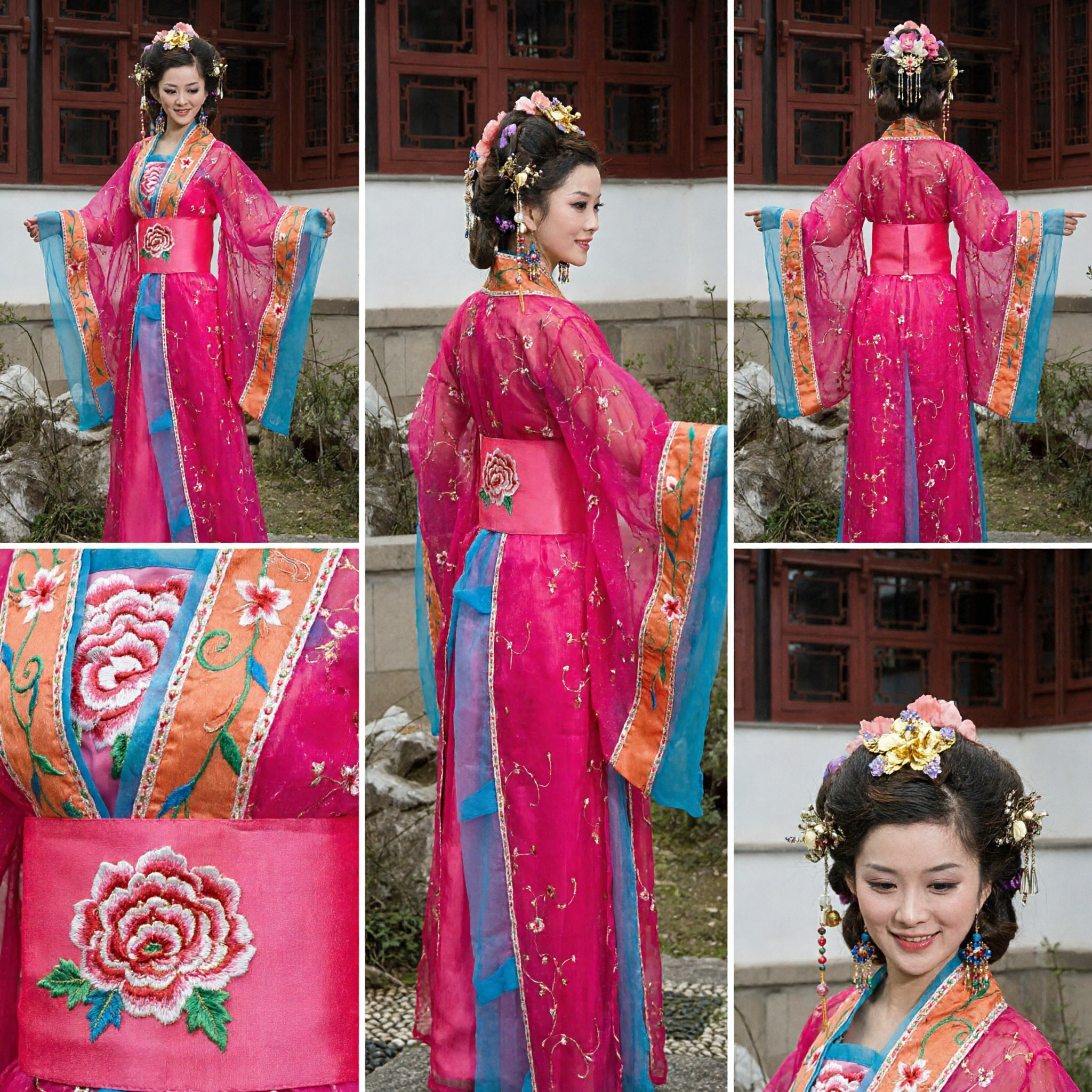 Women's Ancient Chinese Tang Dynasty Princess Hanfu Costume Pink Embroidered Dress for Stage Performance - Asian Costume