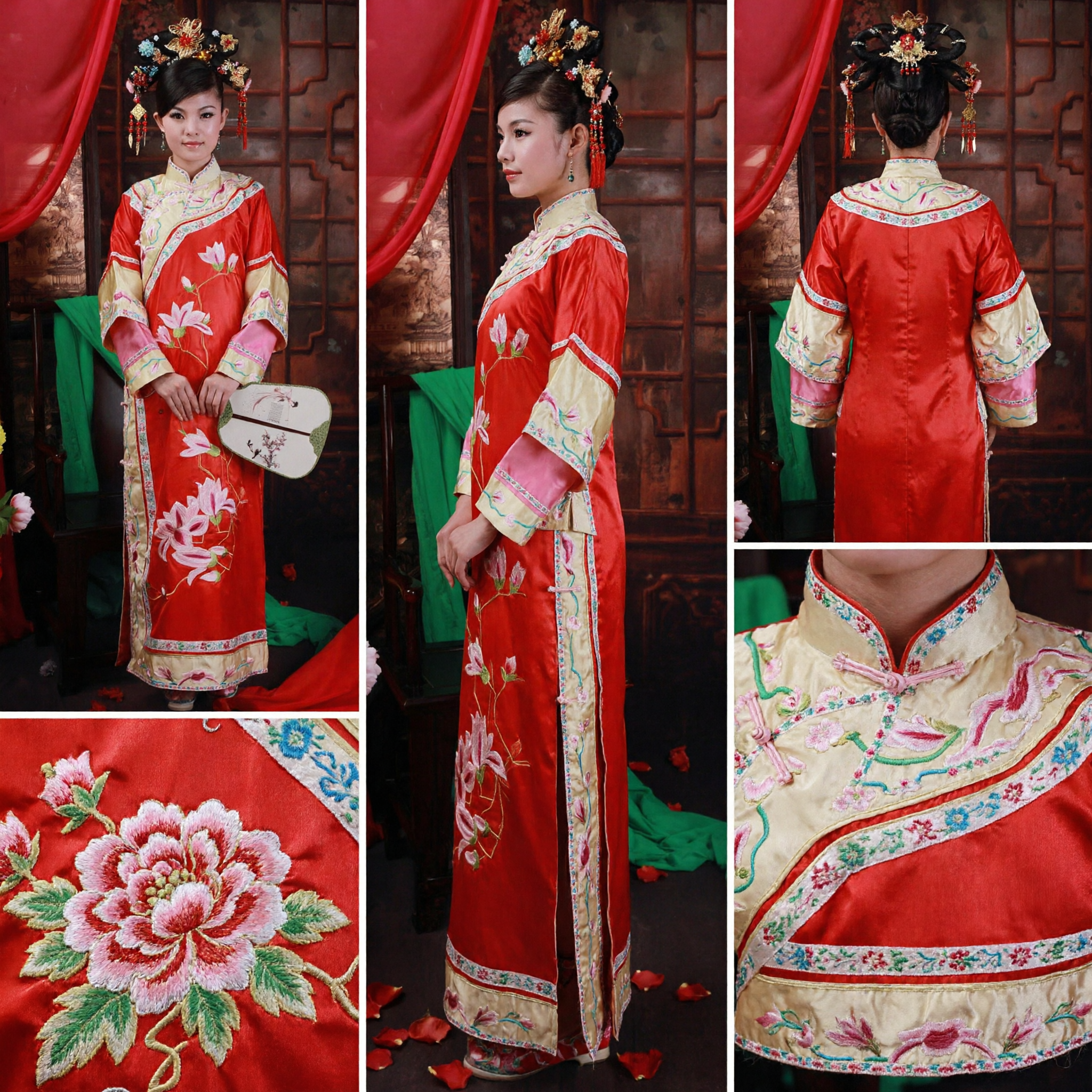 Traditional Chinese Qing Dynasty Manchu Princess Costume Red Embroidered Palace Lady Robe for Women Performance Cosplay - Asian Costume