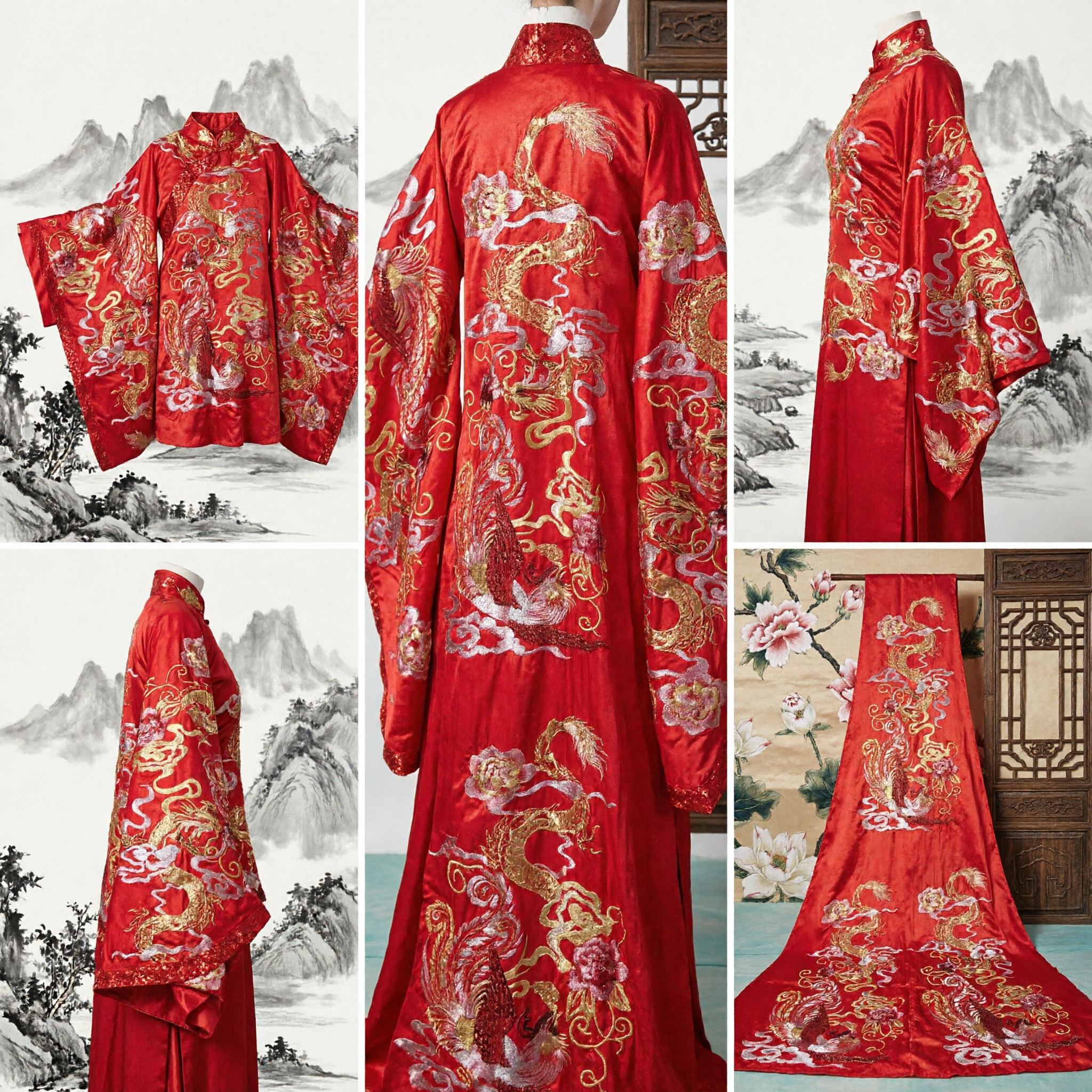 Traditional Chinese Red Wedding Dress Bride Dragon Phoenix Embroidery Xiuhe Suit Ancient Costume for Wedding Ceremony - Asian Costume