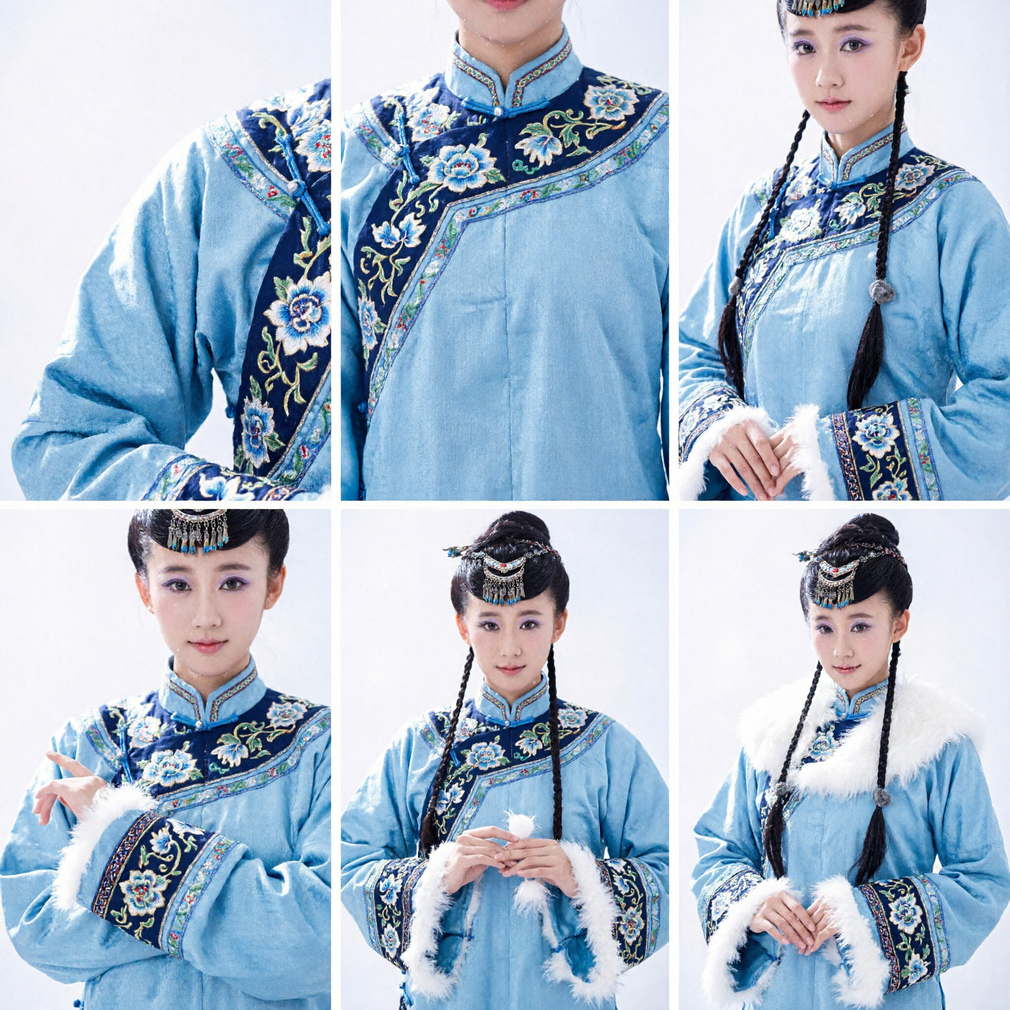 Girls Traditional Chinese Hanfu Winter Costume Blue Ancient Princess Dress with White Fur Cloak - Asian Costume