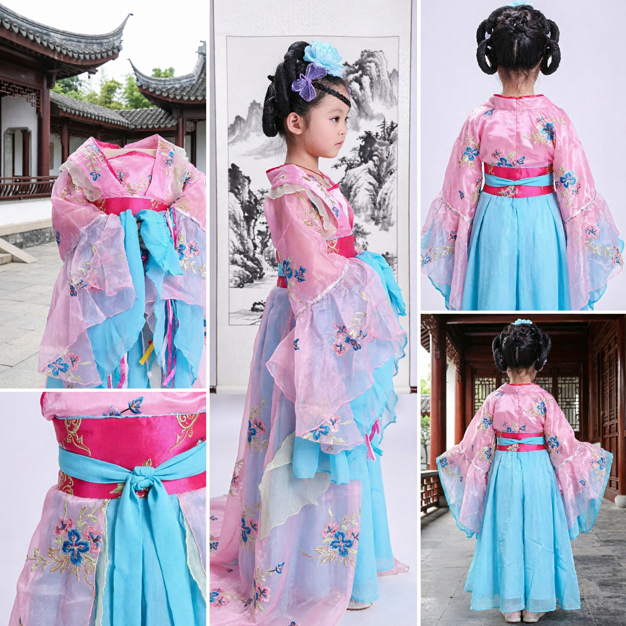 Embroidered Traditional Chinese Tang Dynasty Hanfu Costume for Girls Kids Ancient Palace Dance Performance Dress - Asian Costume