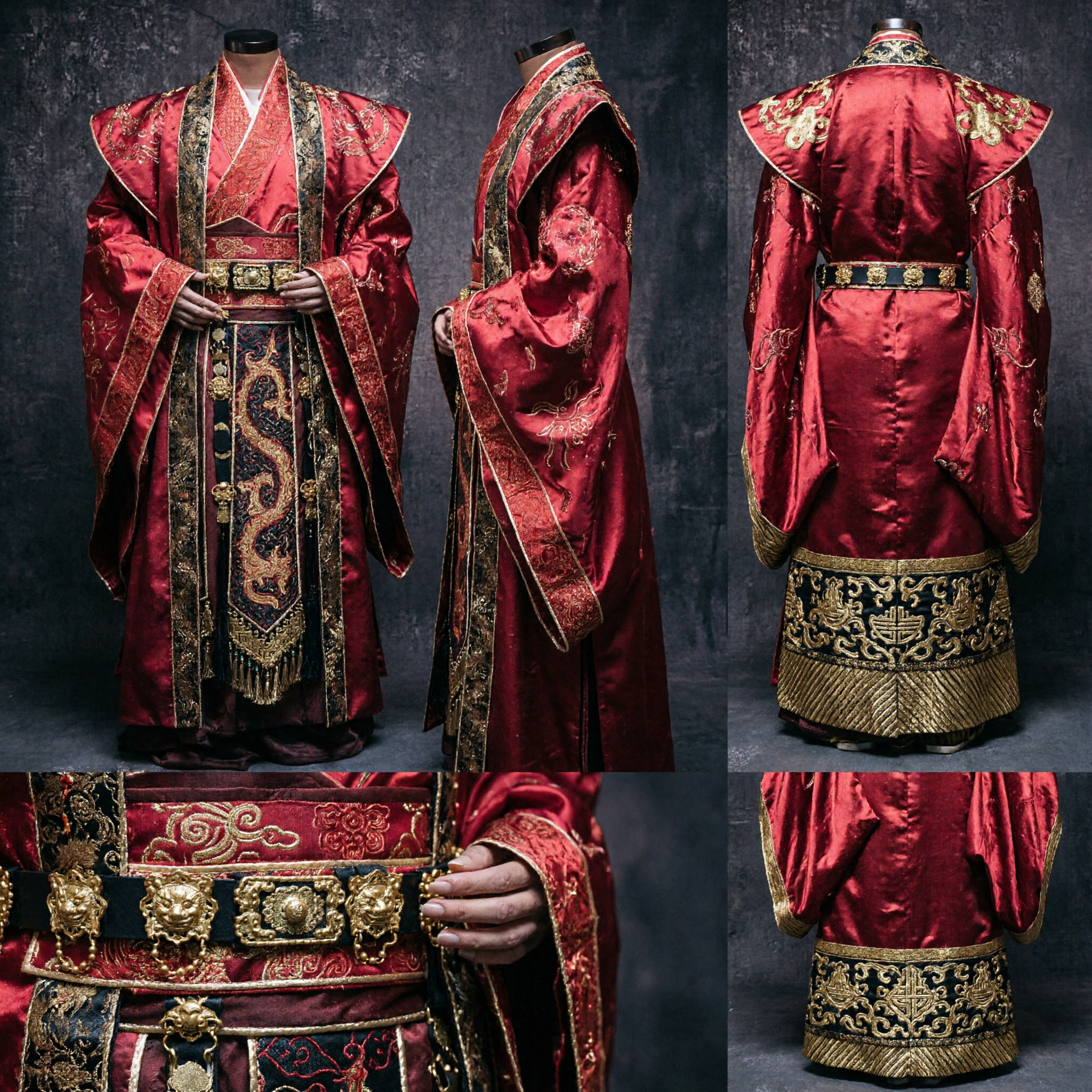 Men's Traditional Chinese Hanfu Red Brocade Robe Ancient Nobility Costume for Wedding and Cosplay - Asian Costume