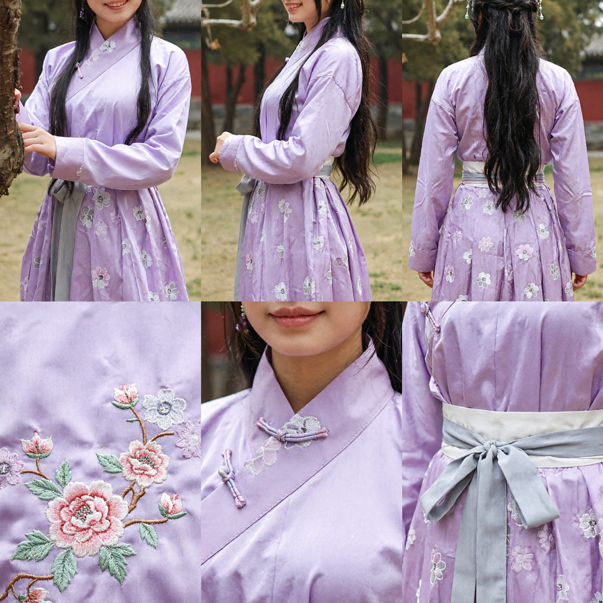 Elegant Purple Floral Hanfu Set Traditional Chinese Ancient Style Costume for Women Festival Photoshoot - Asian Costume