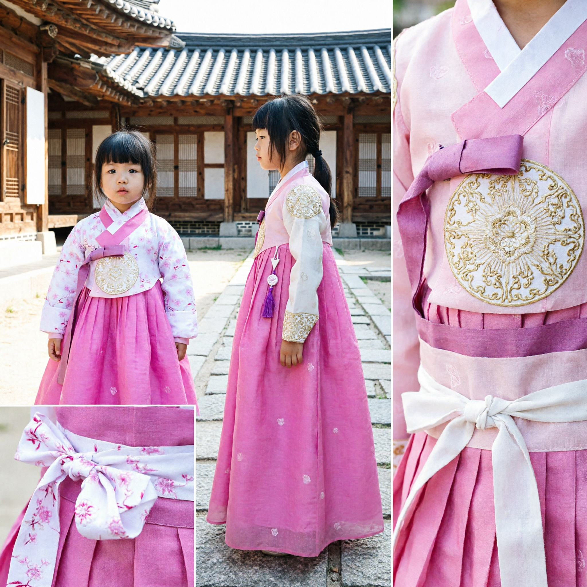 Kids Girls Traditional Korean Hanbok Pink Floral Dress Set for Wedding Birthday Party Costume - Asian Costume