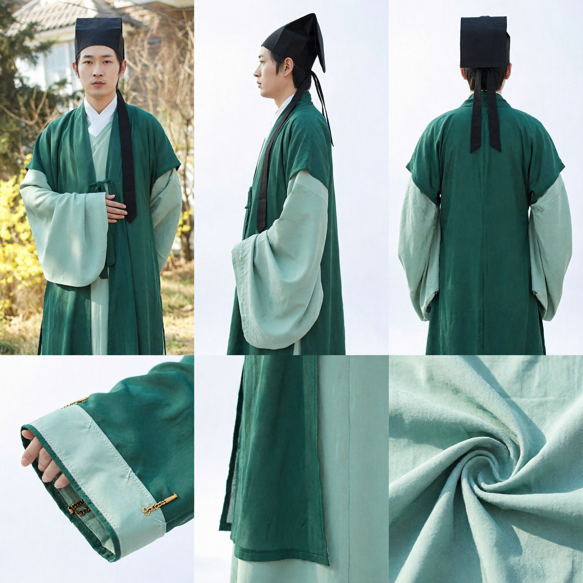 Traditional Chinese Hanfu Men Green Scholar Robe Ancient Official Costume for Historical Cosplay Performance - Asian Costume