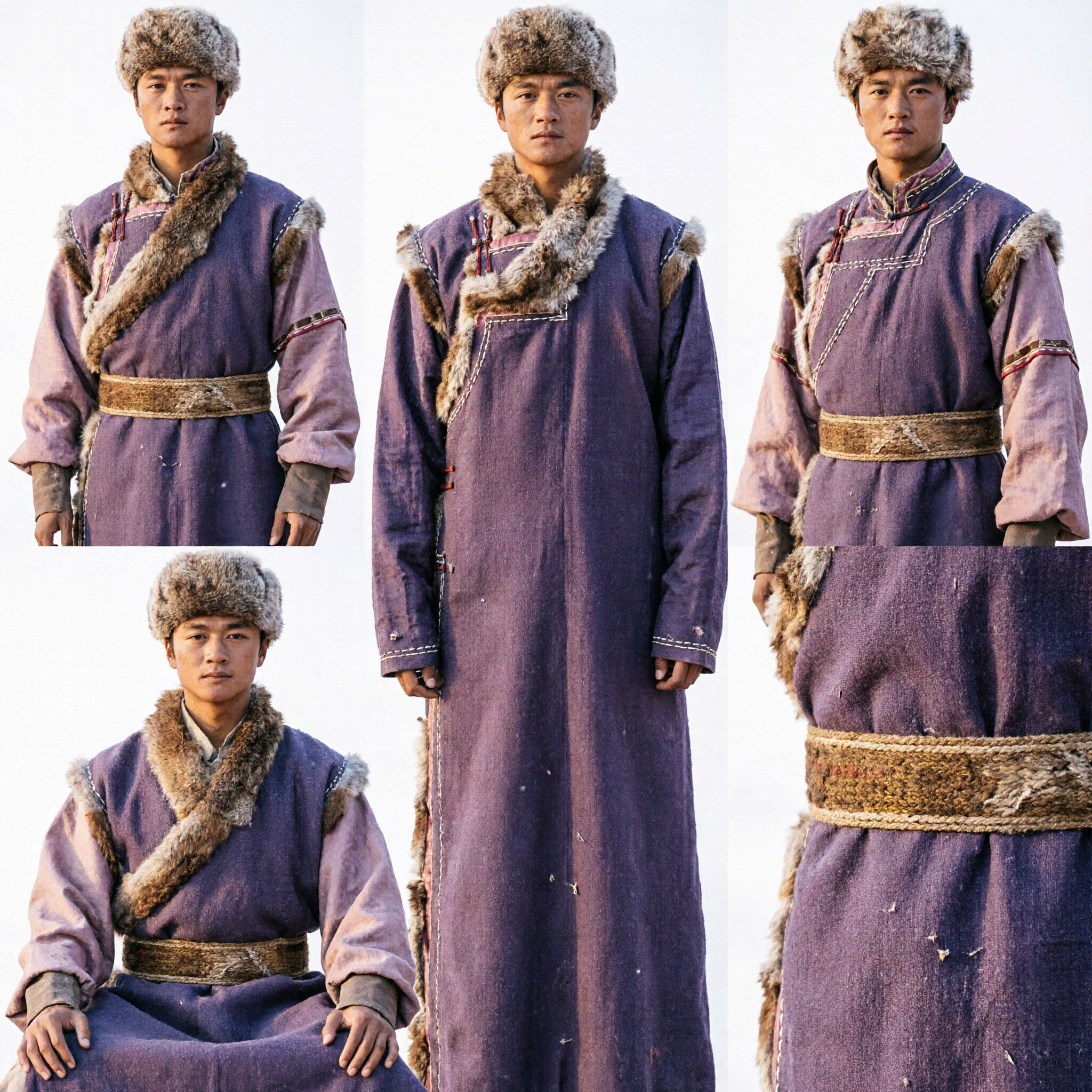 Men's Traditional Chinese Mongol Costume Purple Fur Trim Robe Wuxia Cosplay Outfit for Stage Performance - Asian Costume