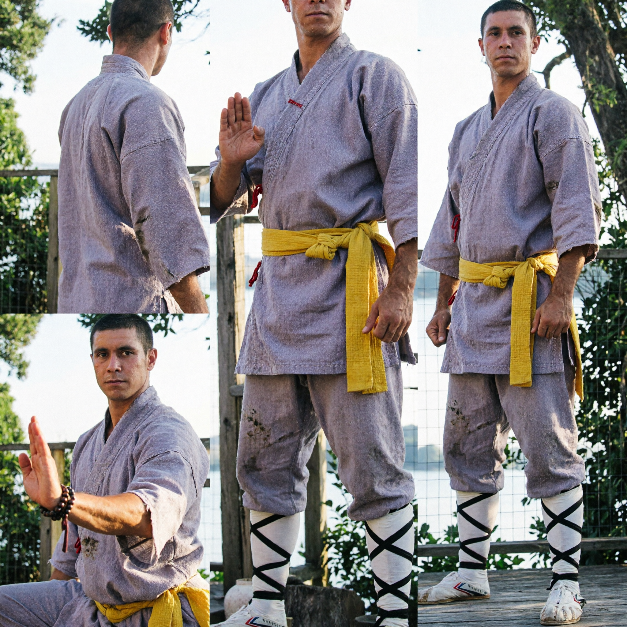 Traditional Grey Shaolin Monk Kung Fu Uniform Men Martial Arts Tai Chi Clothing Suit with Sash - Asian Costume