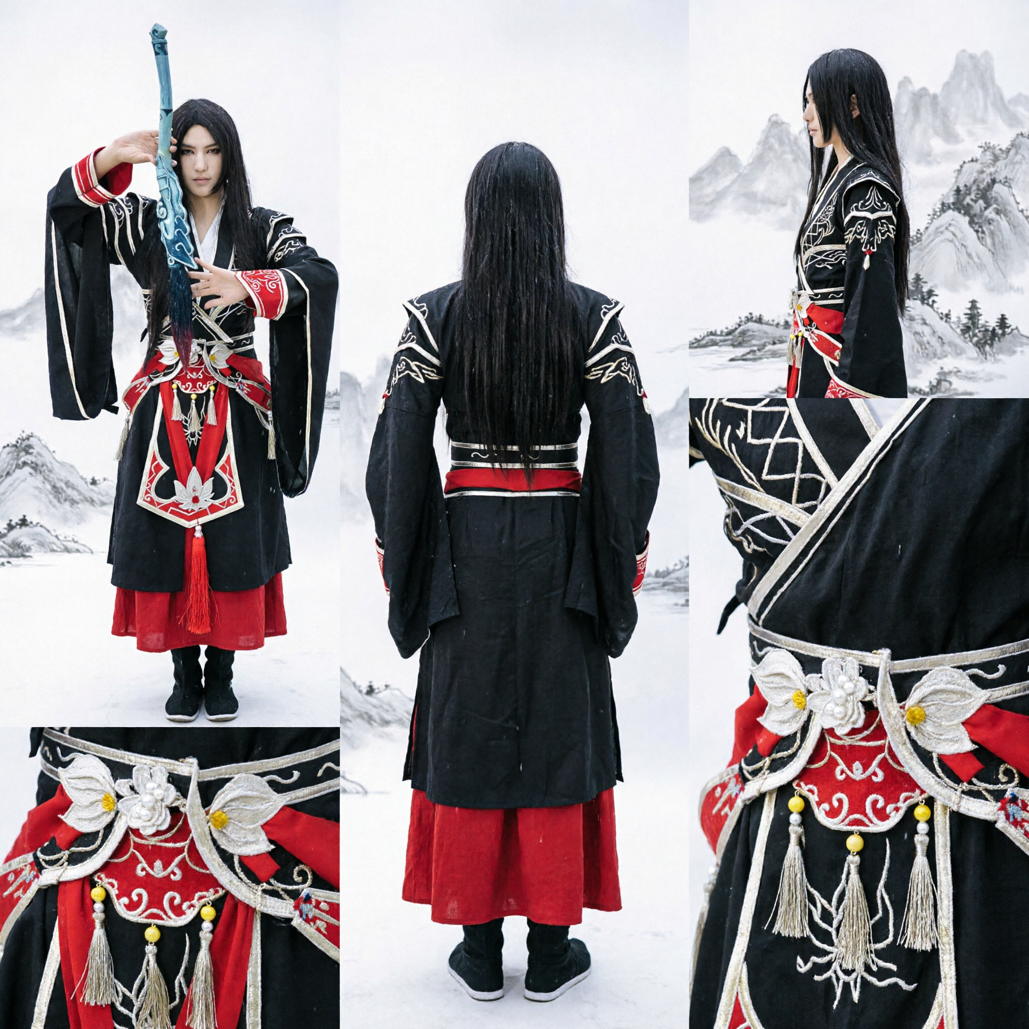 Traditional Chinese Wuxia Swordsman Hanfu Costume for Men Ancient Black Martial Arts Cosplay Outfit - Asian Costume