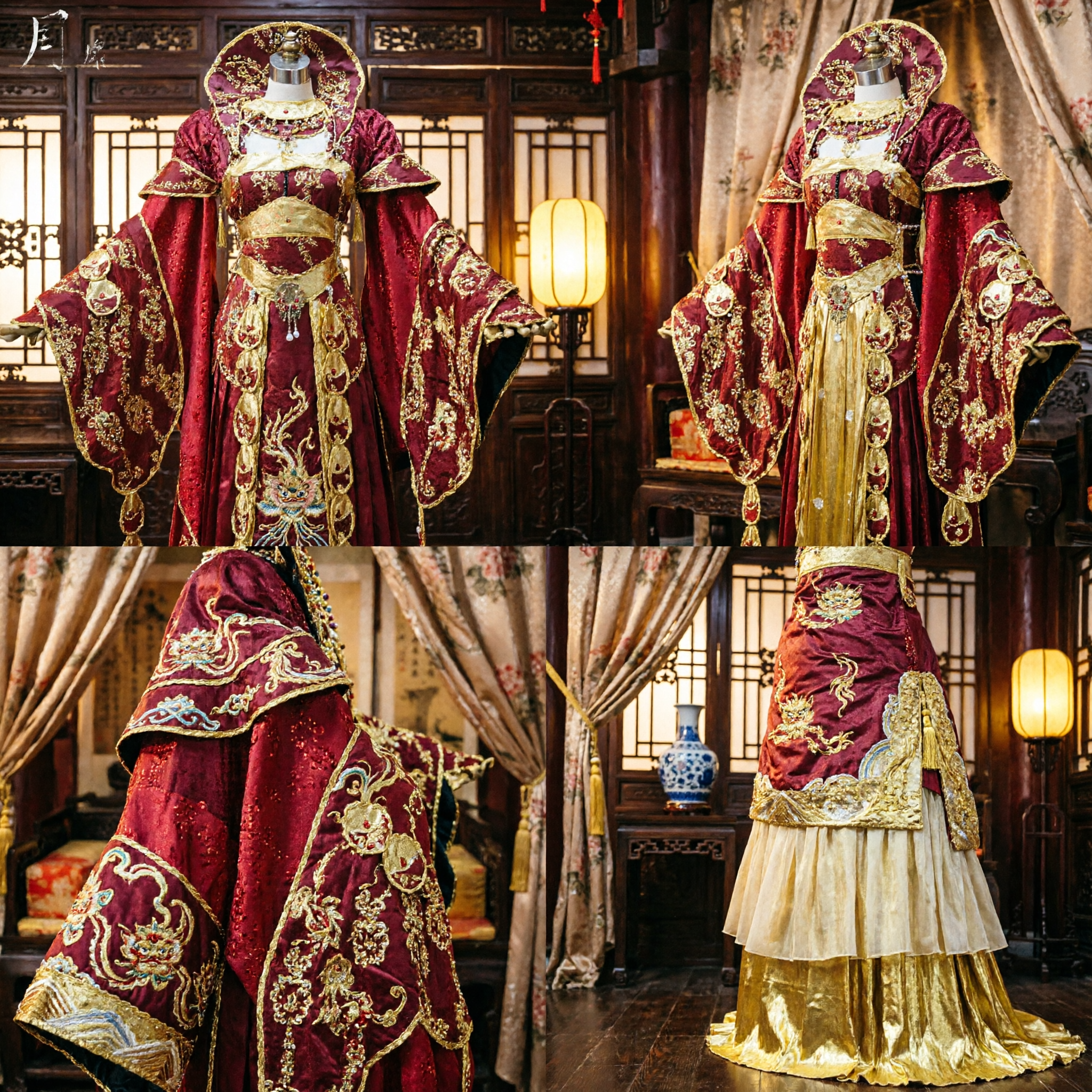 Traditional Chinese Ancient Empress Costume Red Gold Embroidery Hanfu Wedding Dress for Women Cosplay Performance - Asian Costume