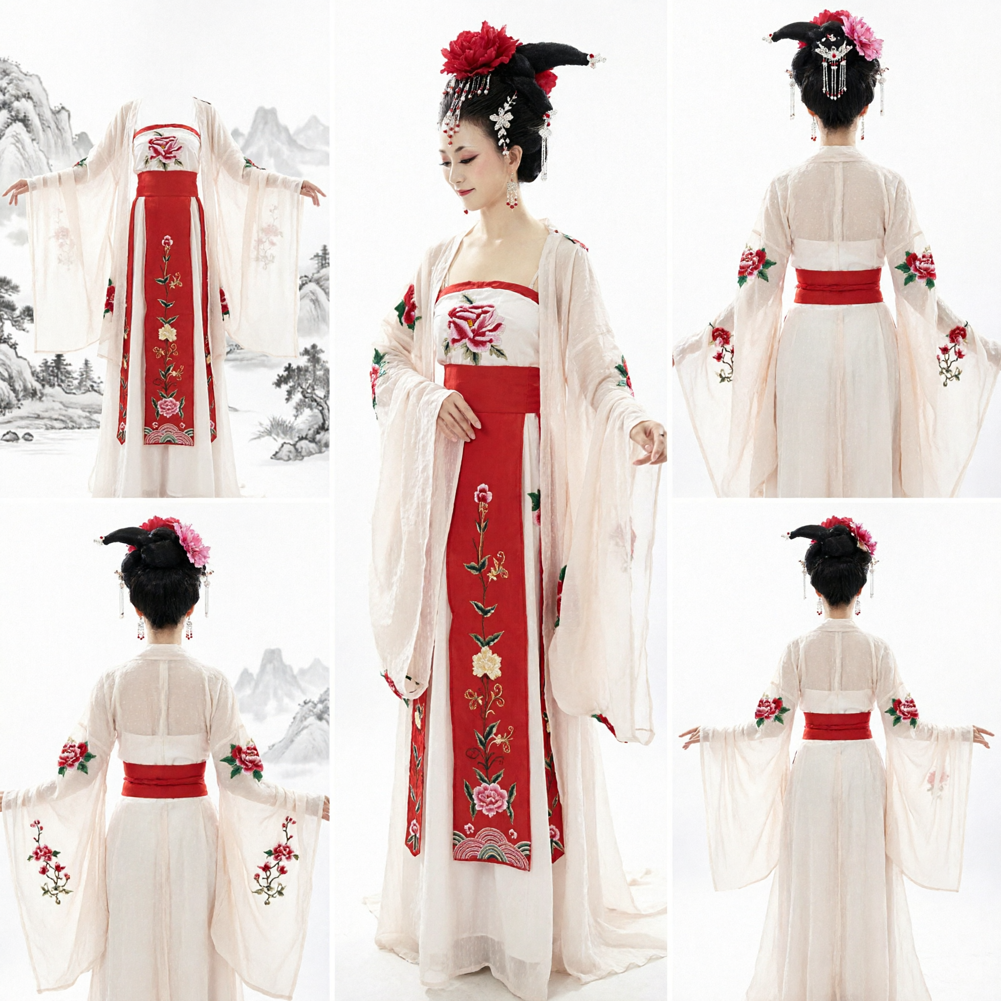 Ancient Chinese Tang Dynasty Palace Lady Hanfu Costume Traditional Embroidered Red Dress for Women Performance - Asian Costume