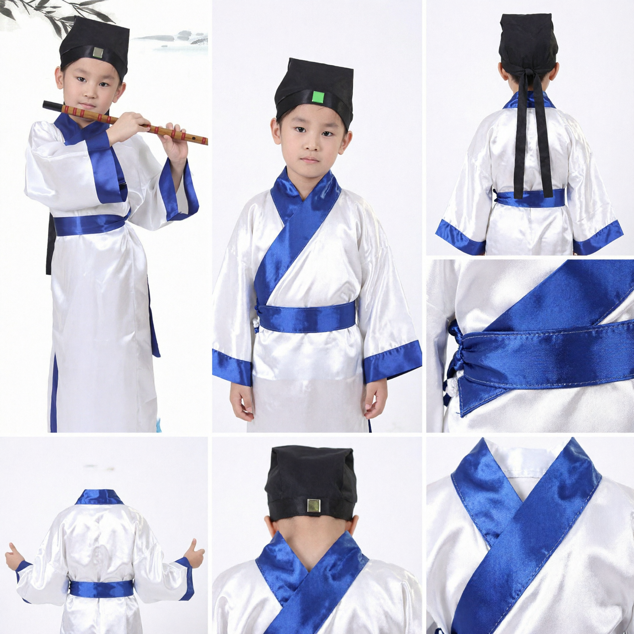 Traditional Chinese Scholar Costume for Kids Boys White Hanfu Robe Ancient Poet Outfit for Stage Performance - Asian Costume