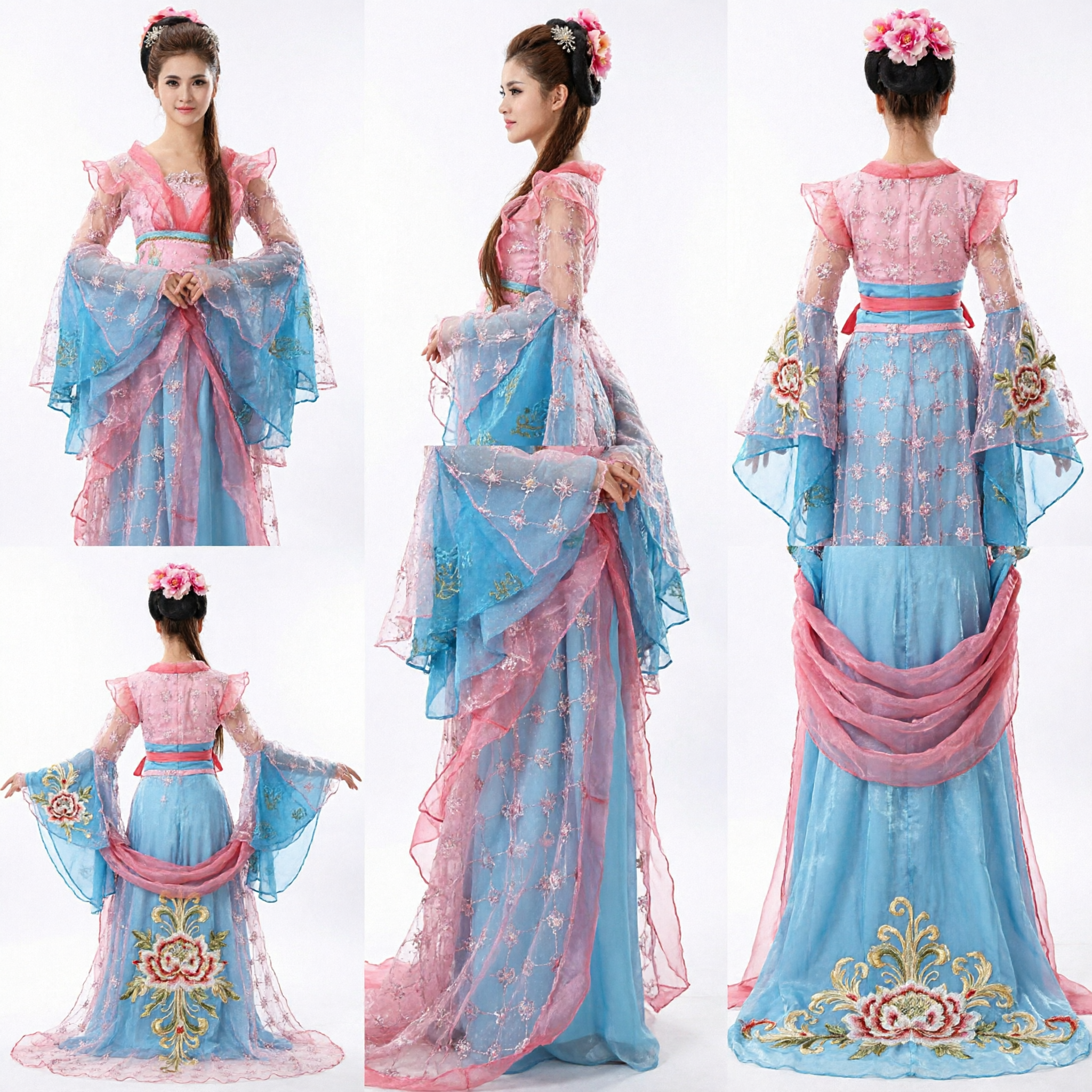 Traditional Chinese Tang Dynasty Princess Costume Pink and Blue Gradient Hanfu Dress Ancient Fairy Clothing for Women - Asian Costume