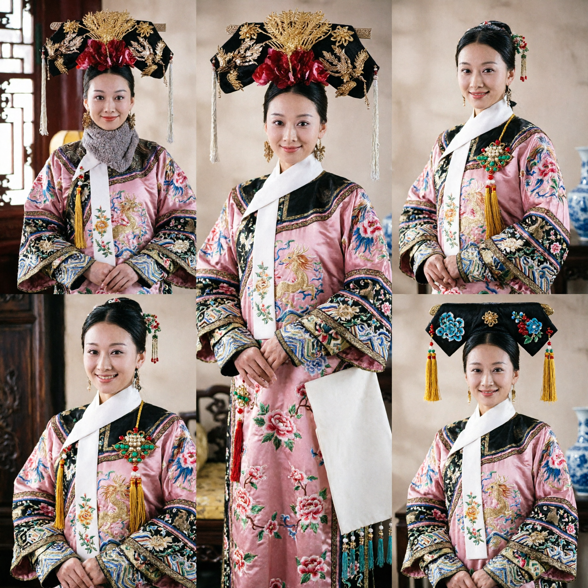 Traditional Chinese Qing Dynasty Empress Headdress Gold Phoenix Crown Red Flower Hairpin for Cosplay Wedding - Asian Costume