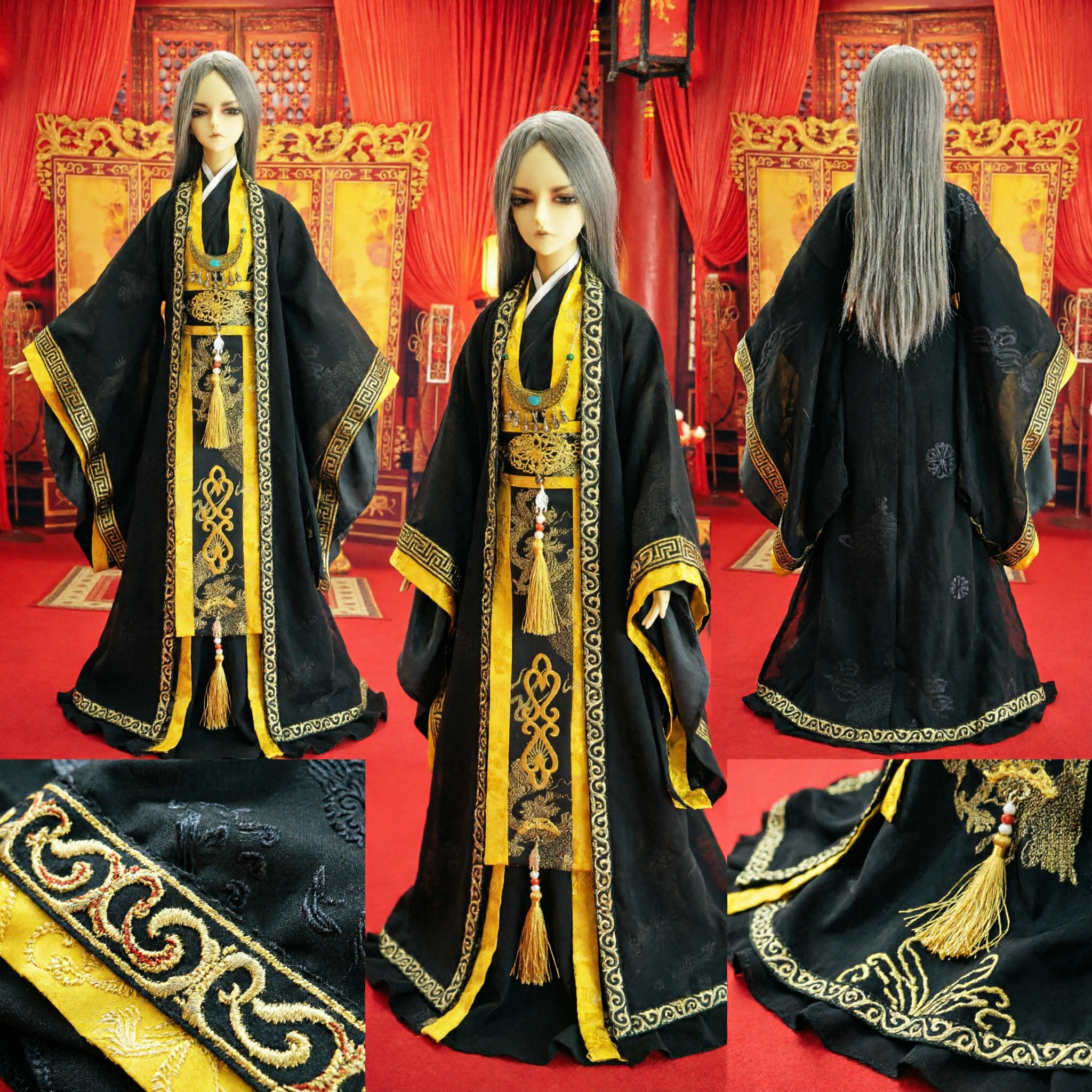 Ancient Chinese Emperor Hanfu Costume Black Gold Imperial Robe for BJD Doll Traditional Clothing - Asian Costume