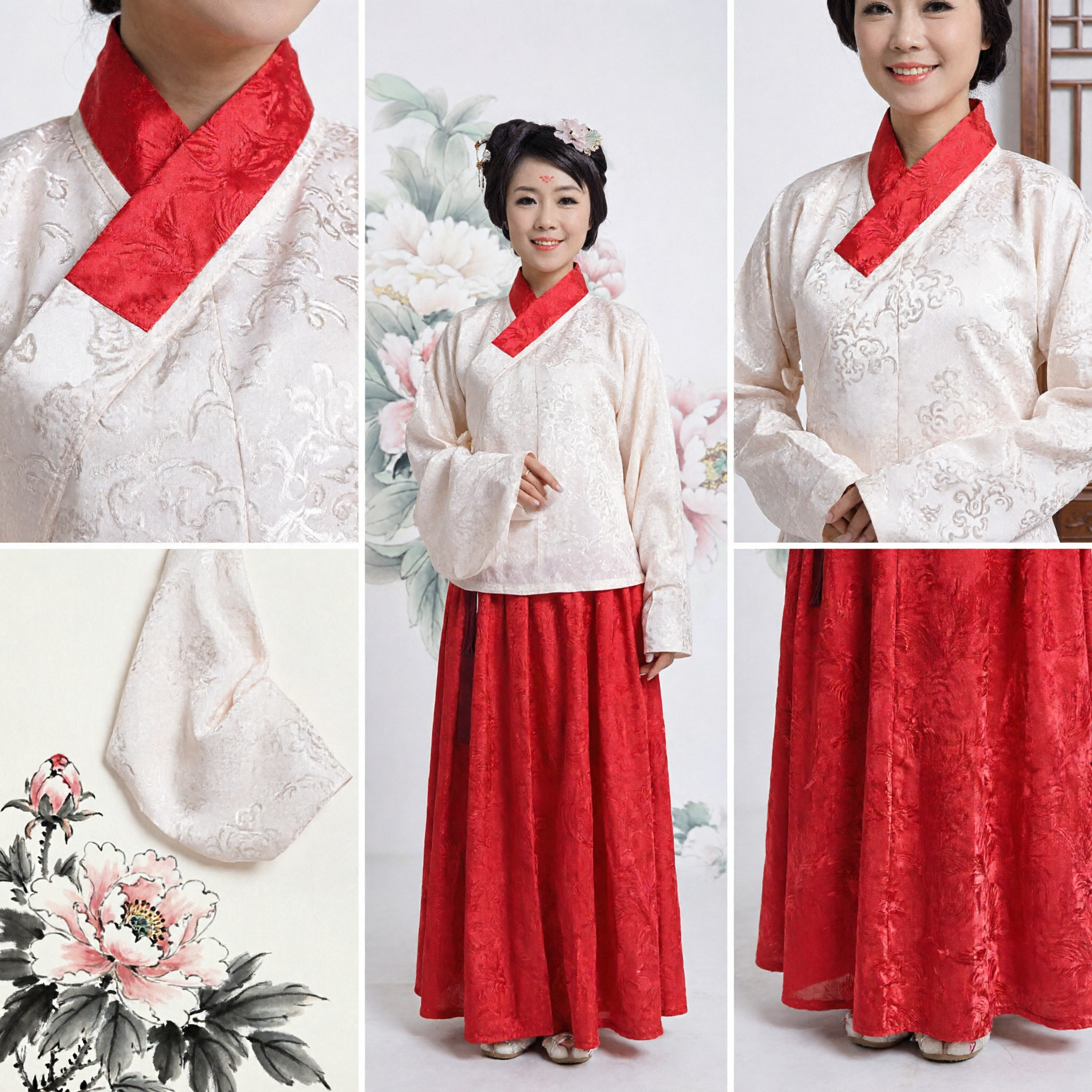 Traditional Chinese Hanfu Costume Women Ancient Ming Dynasty Style White Top Red Skirt Set for Festivals - Asian Costume