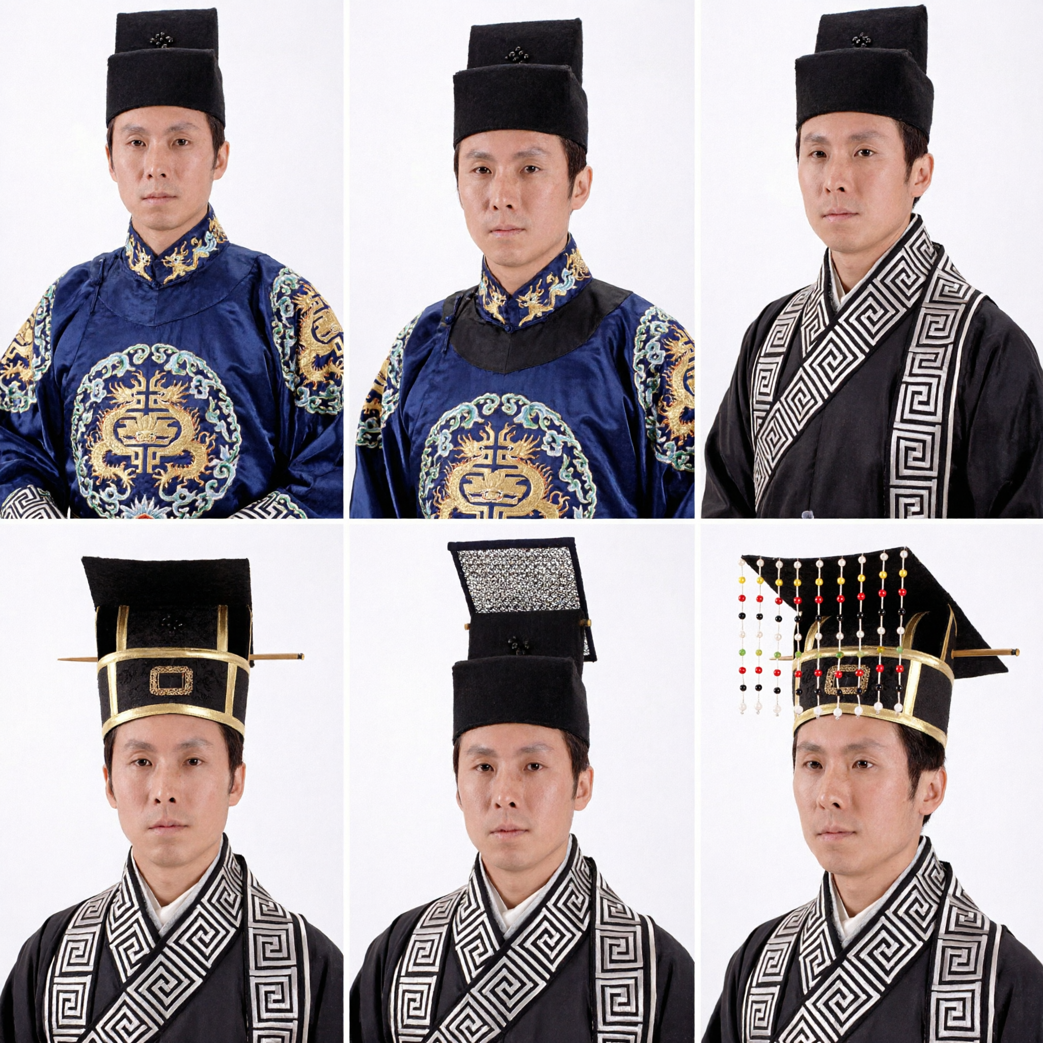 Ancient Chinese Emperor Crown Black Beaded Mian Guan Hat Traditional Hanfu Headwear Men Cosplay Costume - Asian Costume