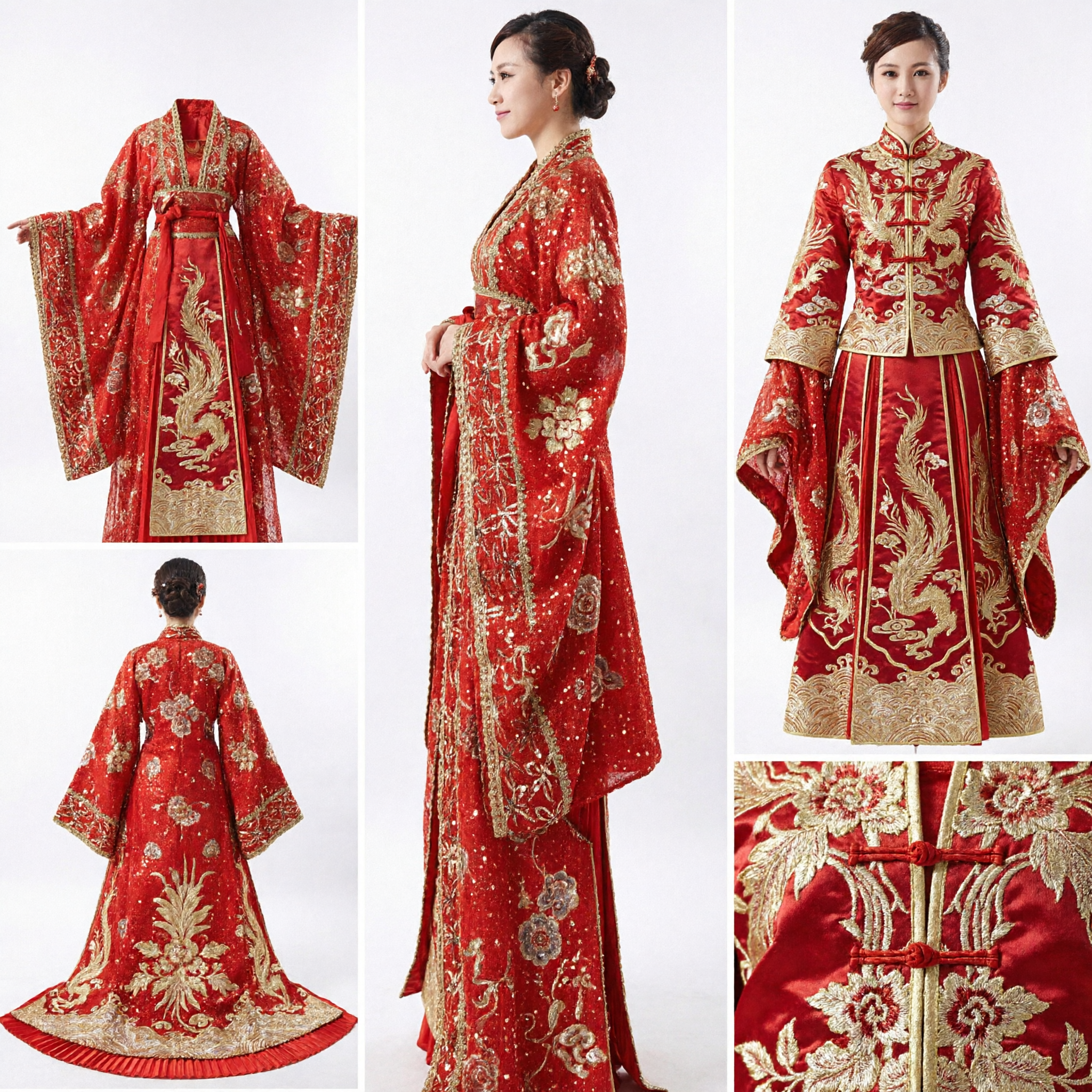 Exquisite Red Traditional Chinese Wedding Dress Gold Embroidery Bridal Gown for Ancient Style Ceremony - Asian Costume
