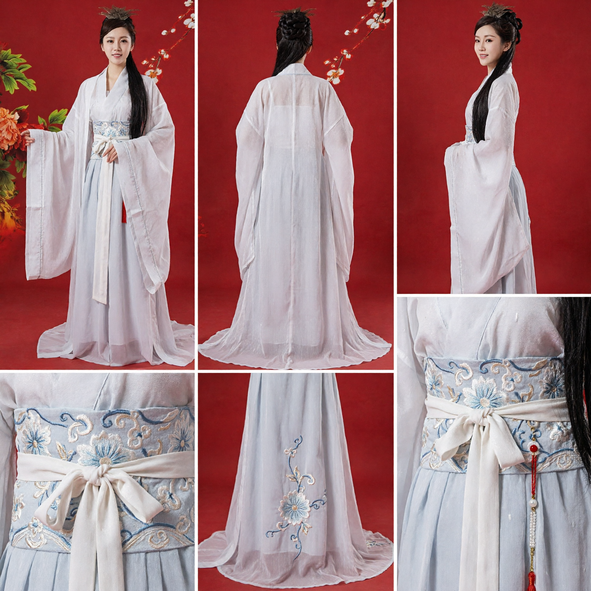 Elegant White Hanfu Traditional Chinese Ancient Costume Fairy Dress Long Sleeve Clothing for Women Performance - Asian Costume