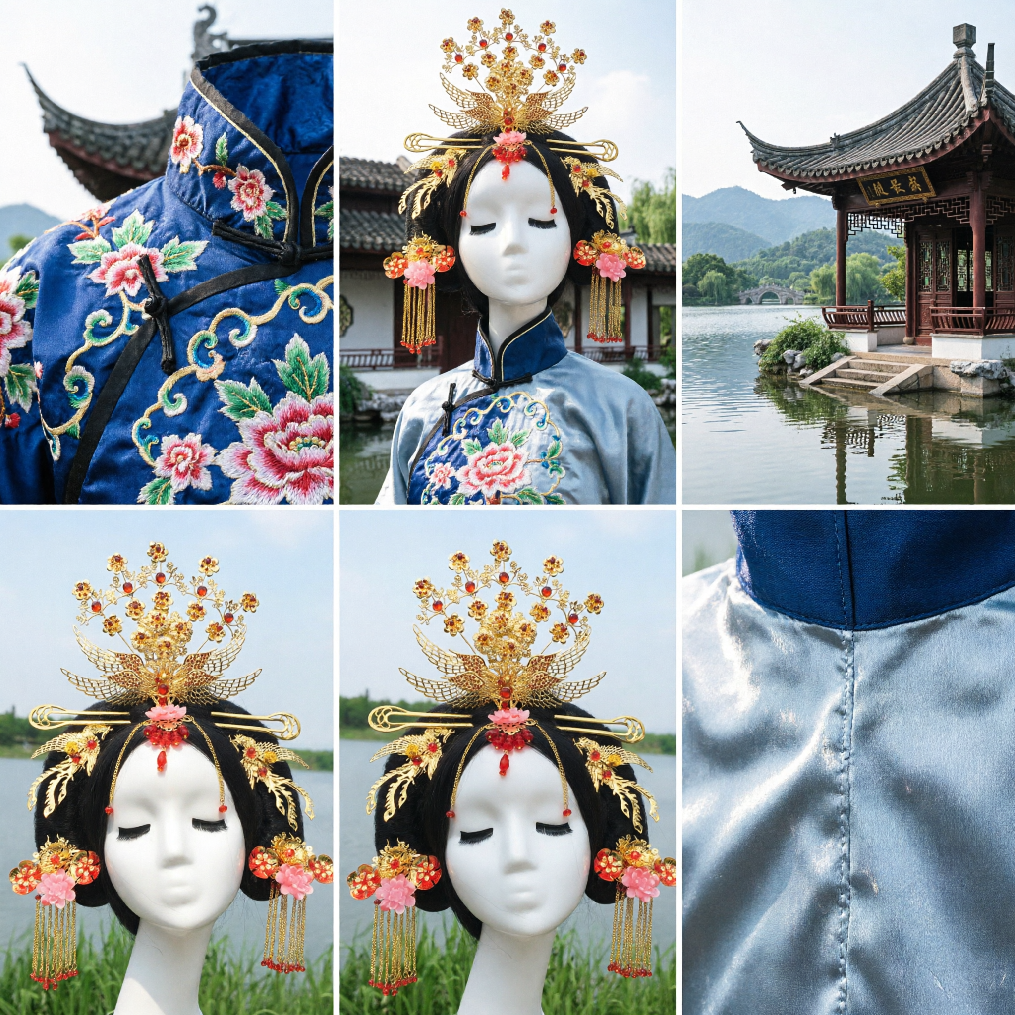 Traditional Chinese Phoenix Crown Hairpiece Ancient Bridal Headdress Gold Floral Hairpin for Women Hanfu Cosplay Wedding - Asian Costume