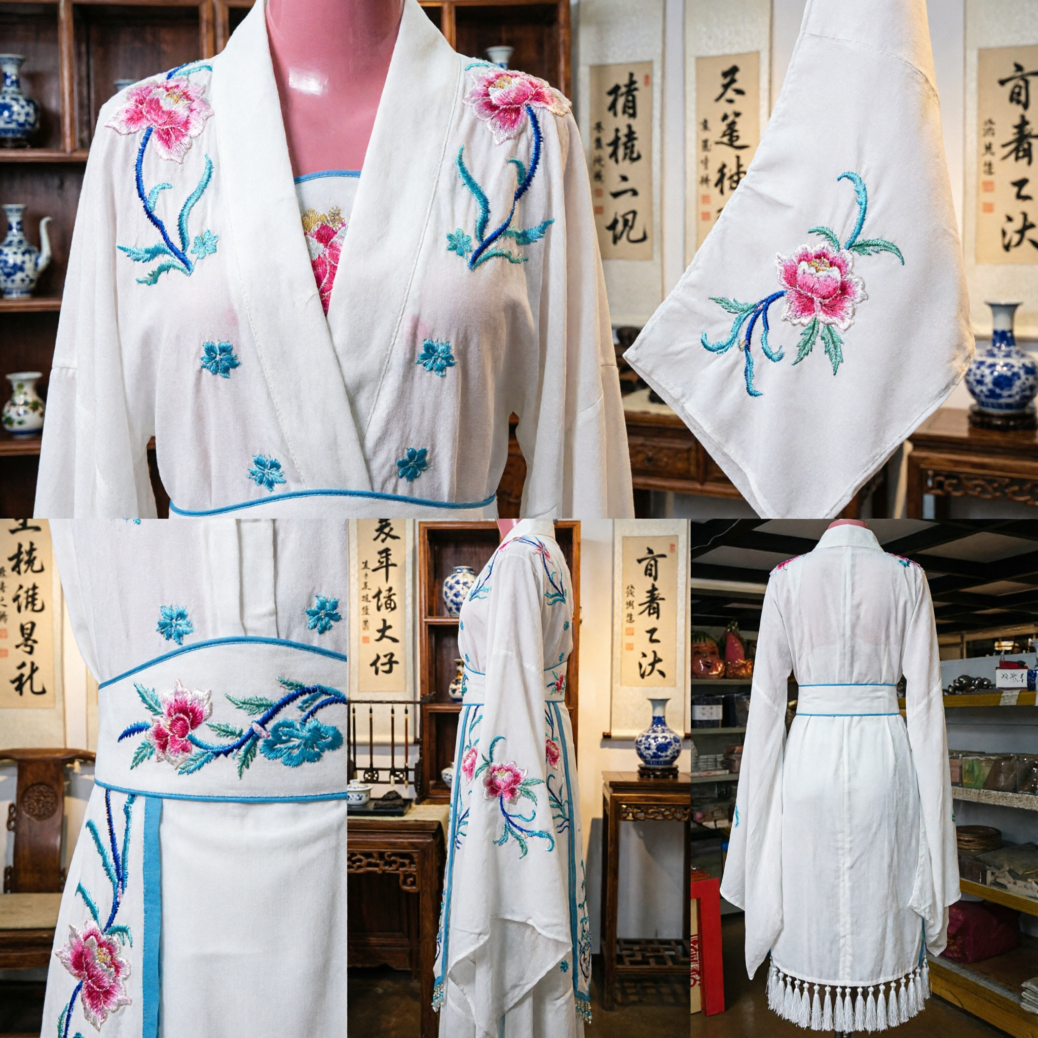 Traditional Chinese White Embroidered Robe Hanfu Costume for Ancient Opera Performance and Wedding Ceremony - Asian Costume