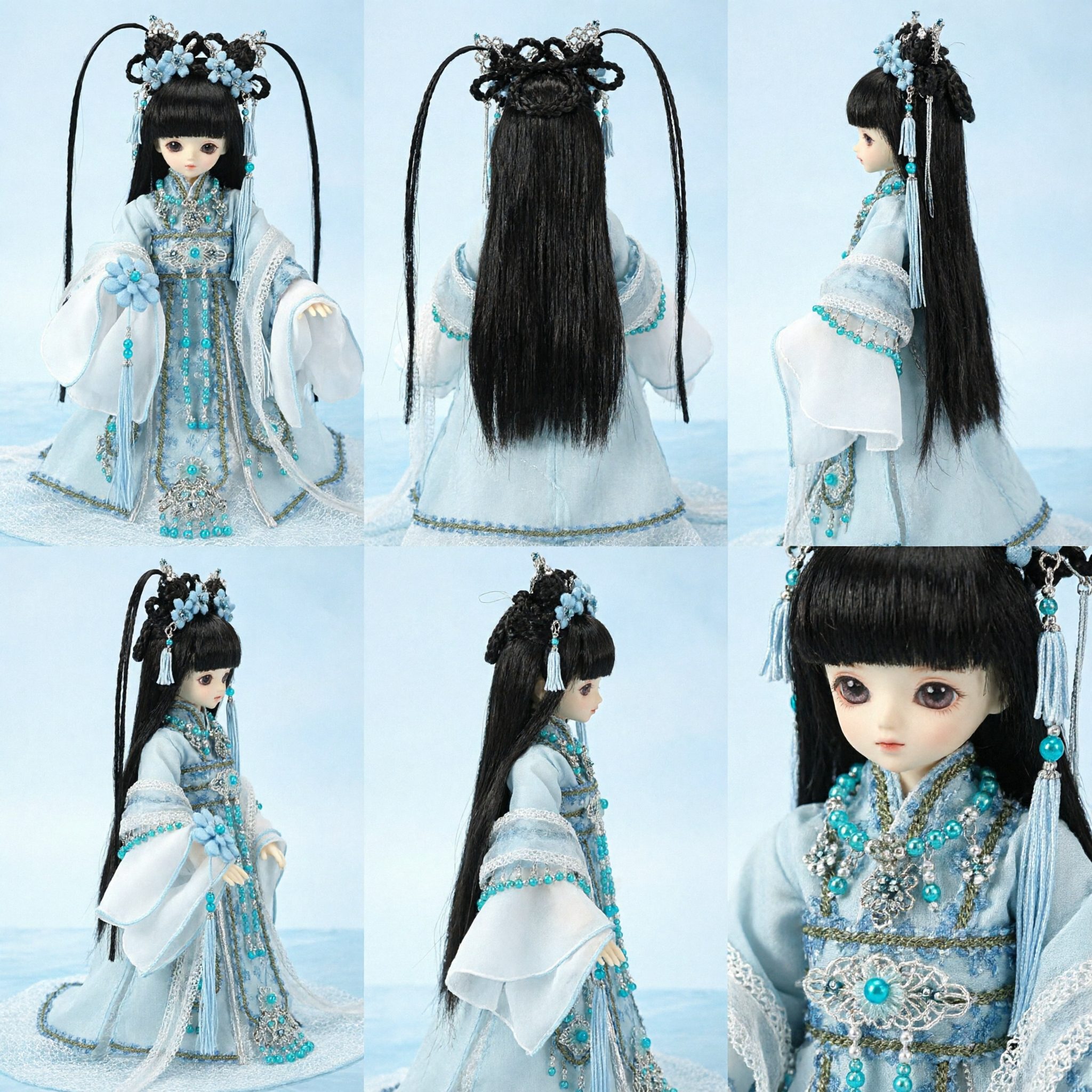Traditional Chinese Hanfu Doll Costume Blue Ancient Fairy Dress Set with Hair Accessories Perfect Gift for Collectors - Asian Costume