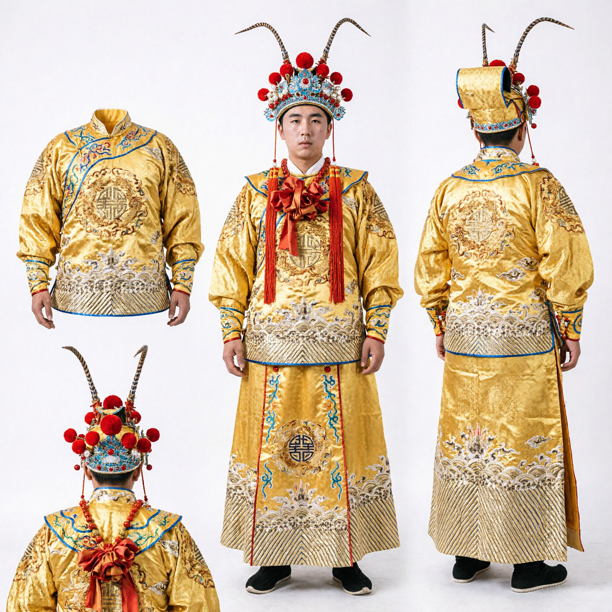 Professional Sichuan Opera Face Changing Costume Golden Robe Theatrical Mask Dance Performance Outfit - Asian Costume
