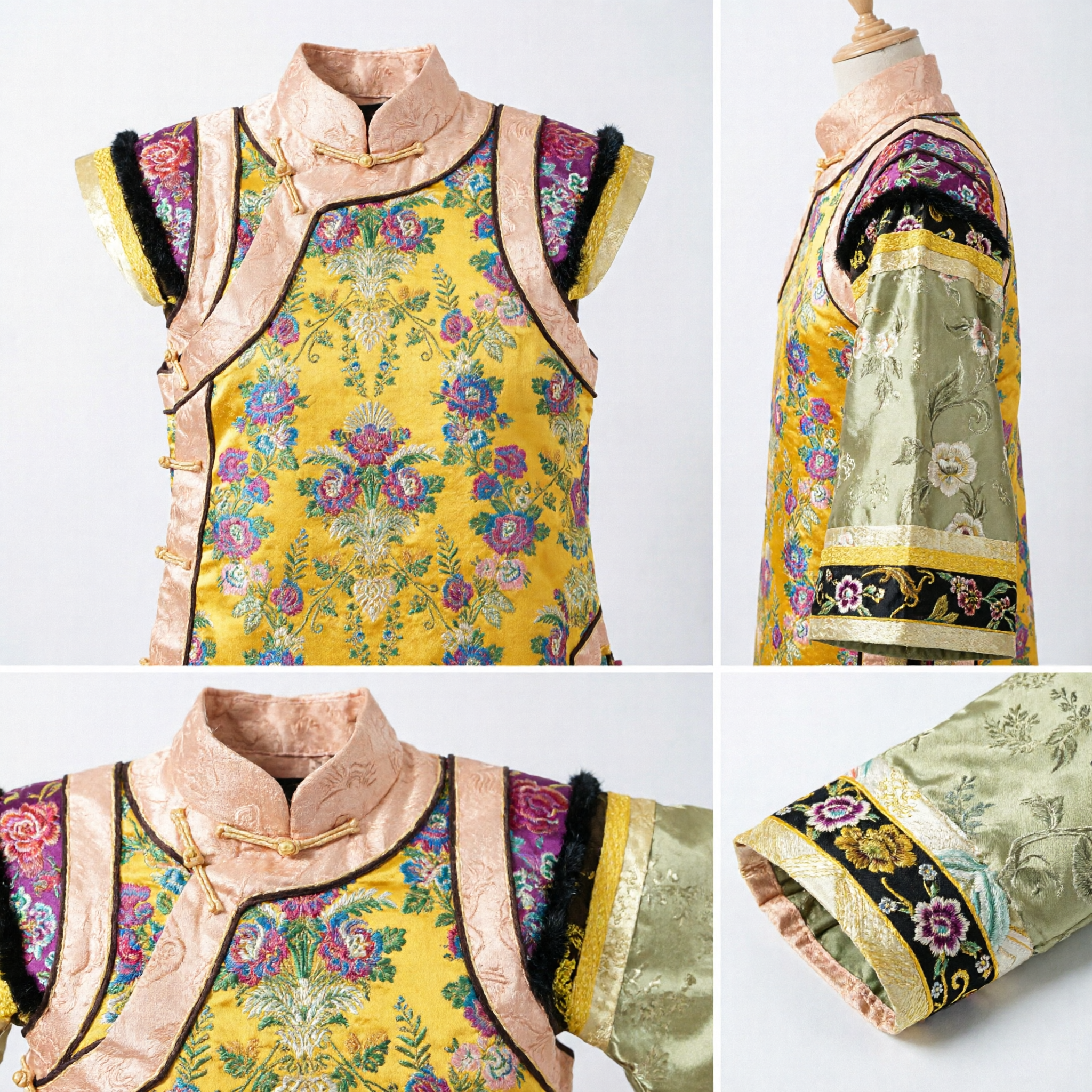 Traditional Chinese Qing Dynasty Imperial Yellow Embroidered Silk Robe Peking Opera Costume for Women Stage Performance - Asian Costume