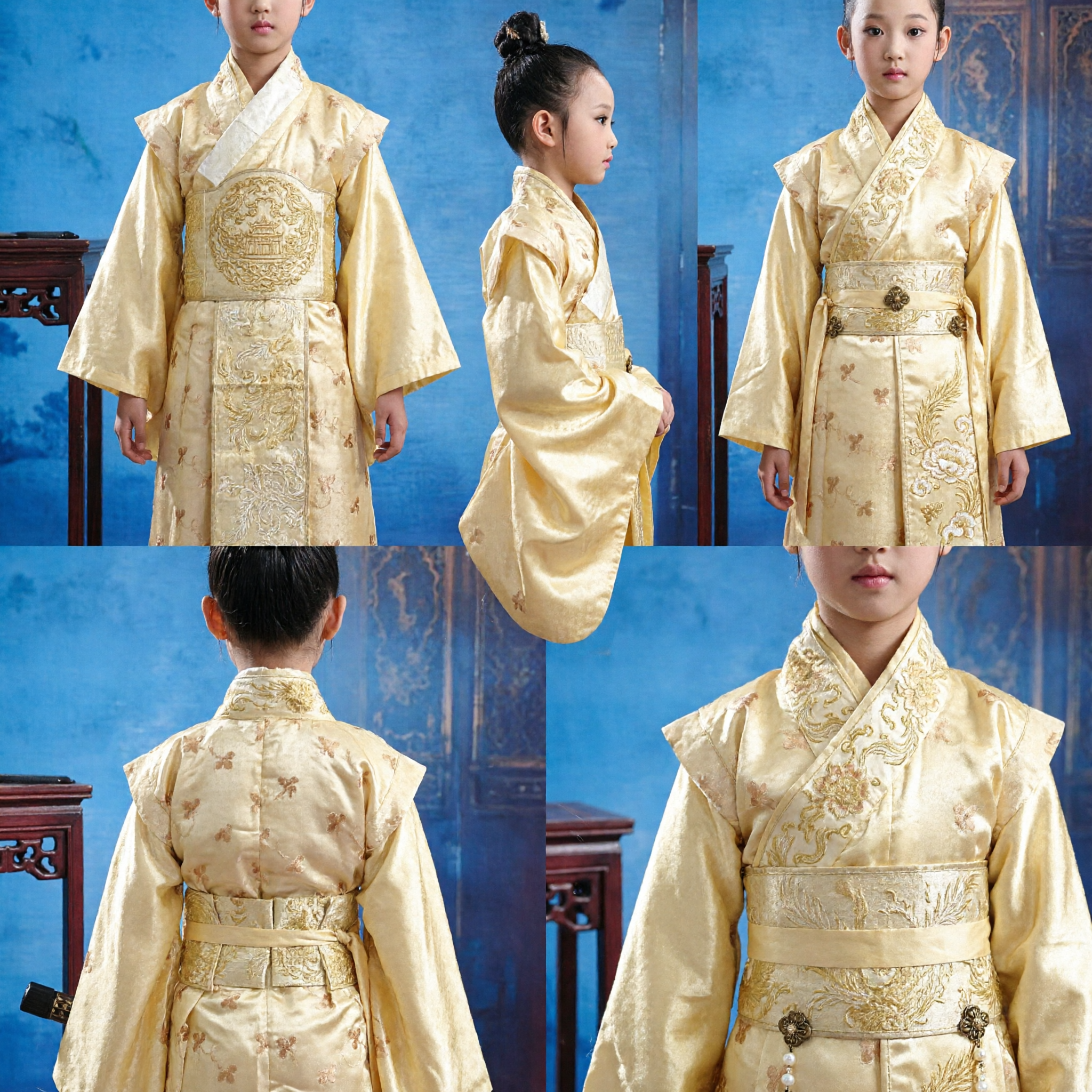 Traditional Chinese Hanfu Costume for Girls Ancient Princess Yellow Robe Dress Kids Historical Outfit - Asian Costume
