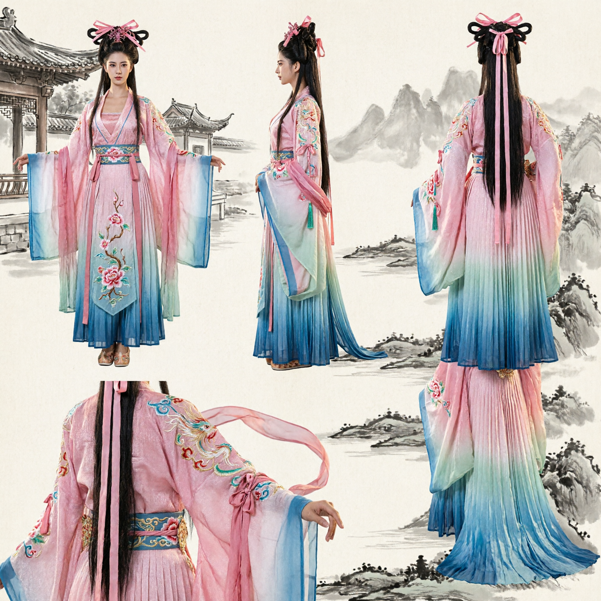 Pink Ancient Chinese Flying Apsara Hanfu Costume for Women Traditional Dunhuang Fairy Dance Performance Dress - Asian Costume