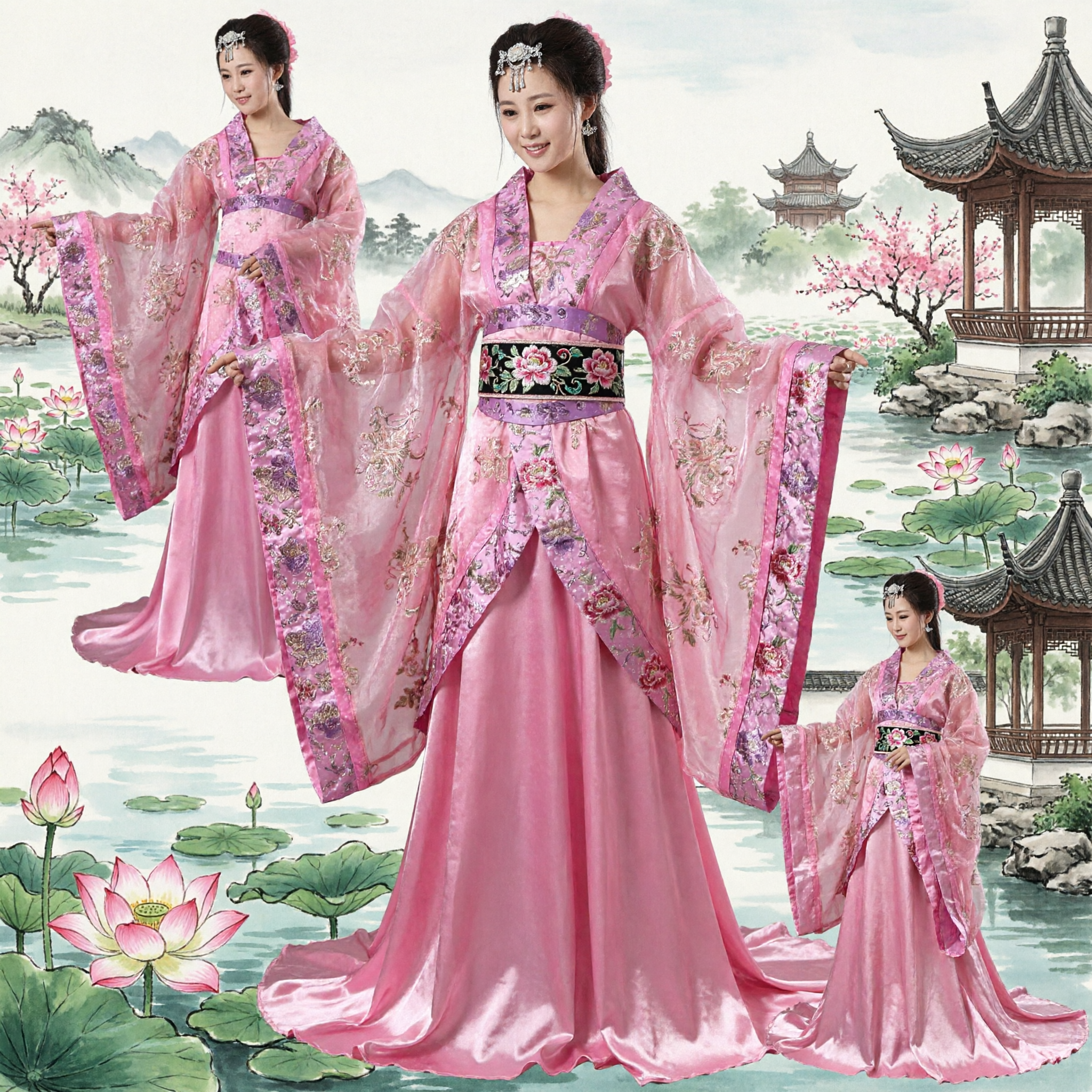 Elegant Pink Ancient Chinese Hanfu Costume Traditional Tang Dynasty Princess Dress for Women Stage Performance - Asian Costume