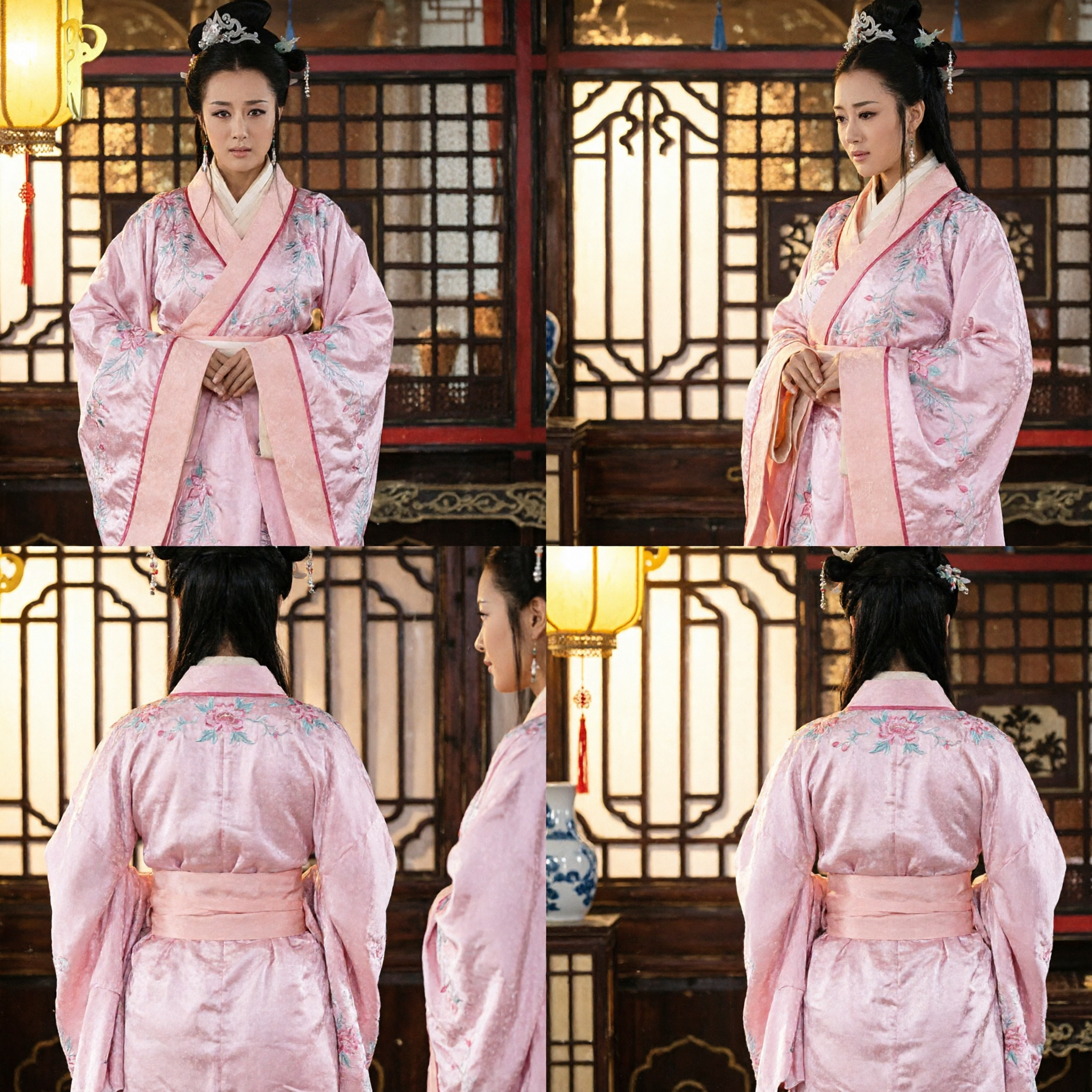 Exquisite Pink Ancient Chinese Hanfu Costume Embroidered Silk Robe for Women Traditional Historical Cosplay Dress - Asian Costume