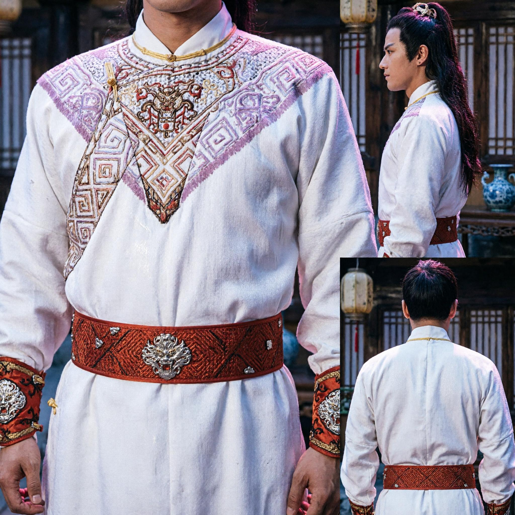 Traditional Chinese Ancient Swordsman Costume White Hanfu Robe with Embroidery for Men Cosplay Performance - Asian Costume