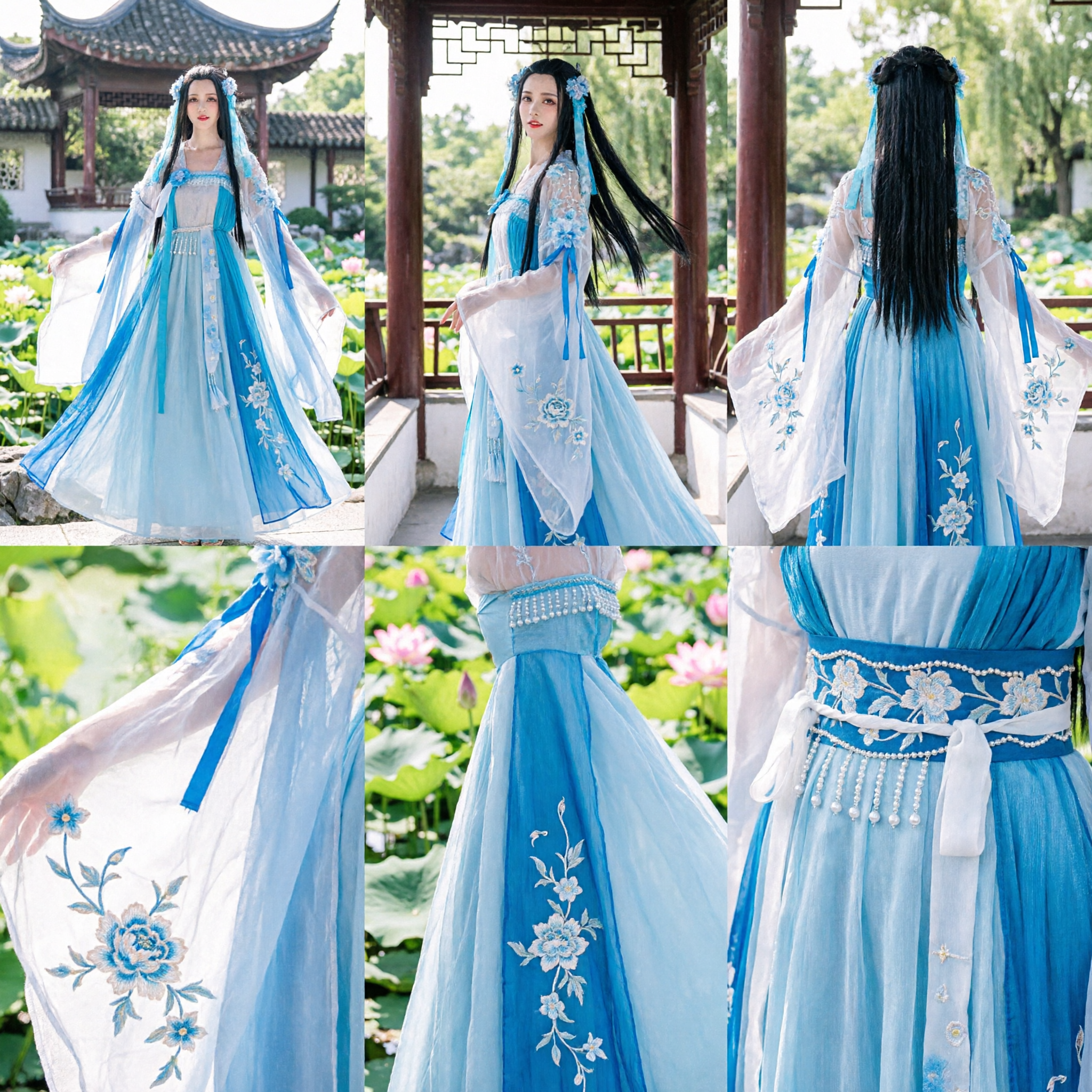 Exquisite Blue Hanfu Traditional Chinese Ancient Costume Women's Fairy Dress for Cosplay and Photography - Asian Costume