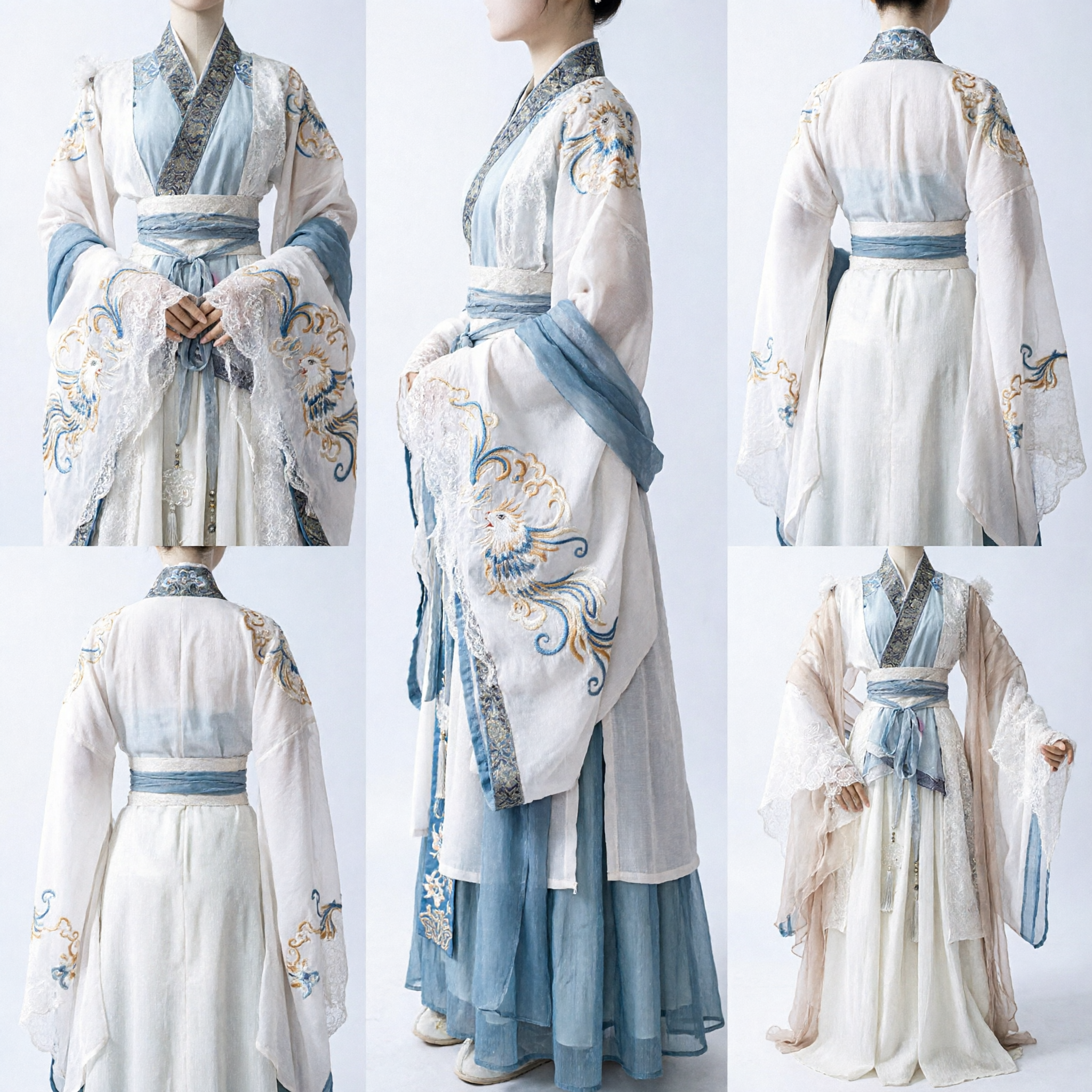 Elegant Traditional Chinese Hanfu Ancient Costume Women White Blue Fairy Dress Period Drama Cosplay Outfit - Asian Costume