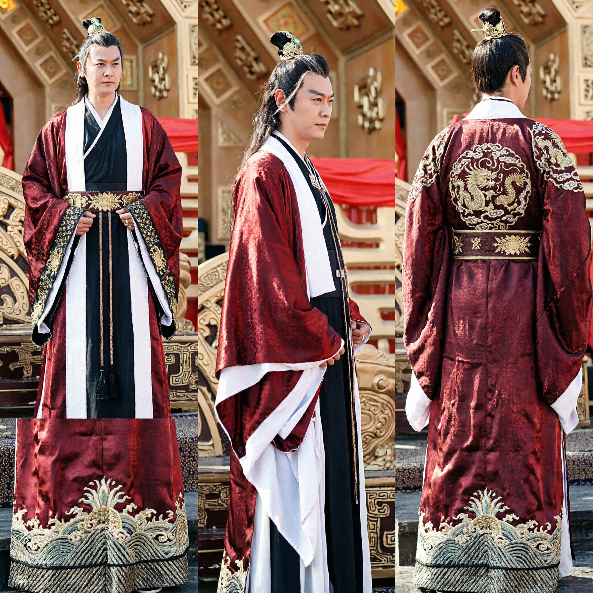 Men's Ancient Chinese Hanfu Costume Traditional Taoist Robe Red and Black Outfit for Cosplay and Performance - Asian Costume