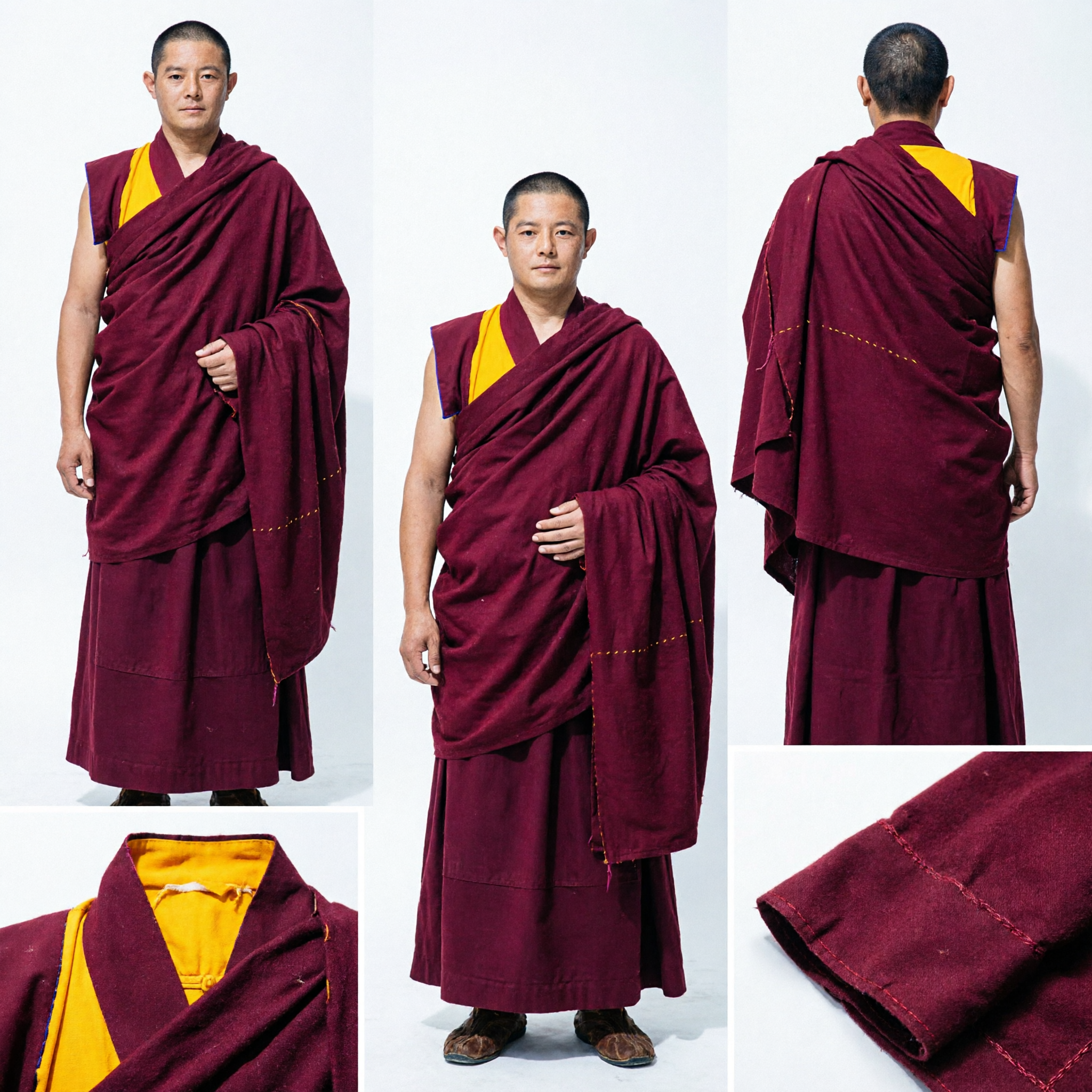 Authentic Maroon Tibetan Buddhist Monk Robe Traditional Chuba Shawl Set for Men Meditation and Religious Ceremonies - Asian Costume