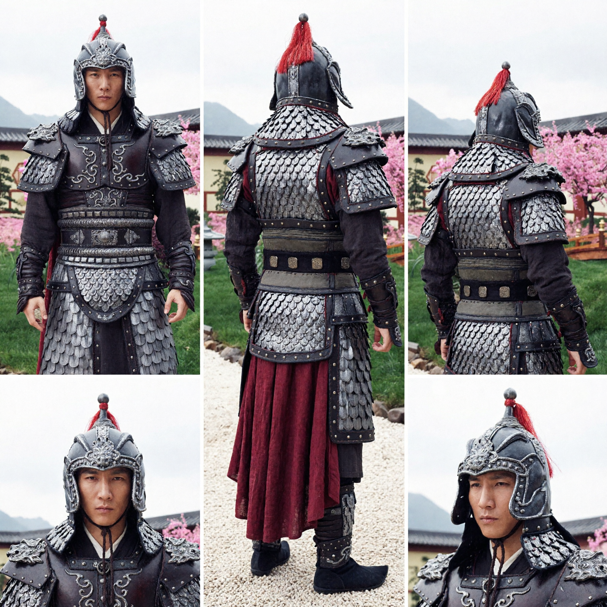 Ancient Chinese General Armor Costume Men Traditional Black Warrior Scale Mail Outfit for Cosplay and Historical Performance - Asian Costume
