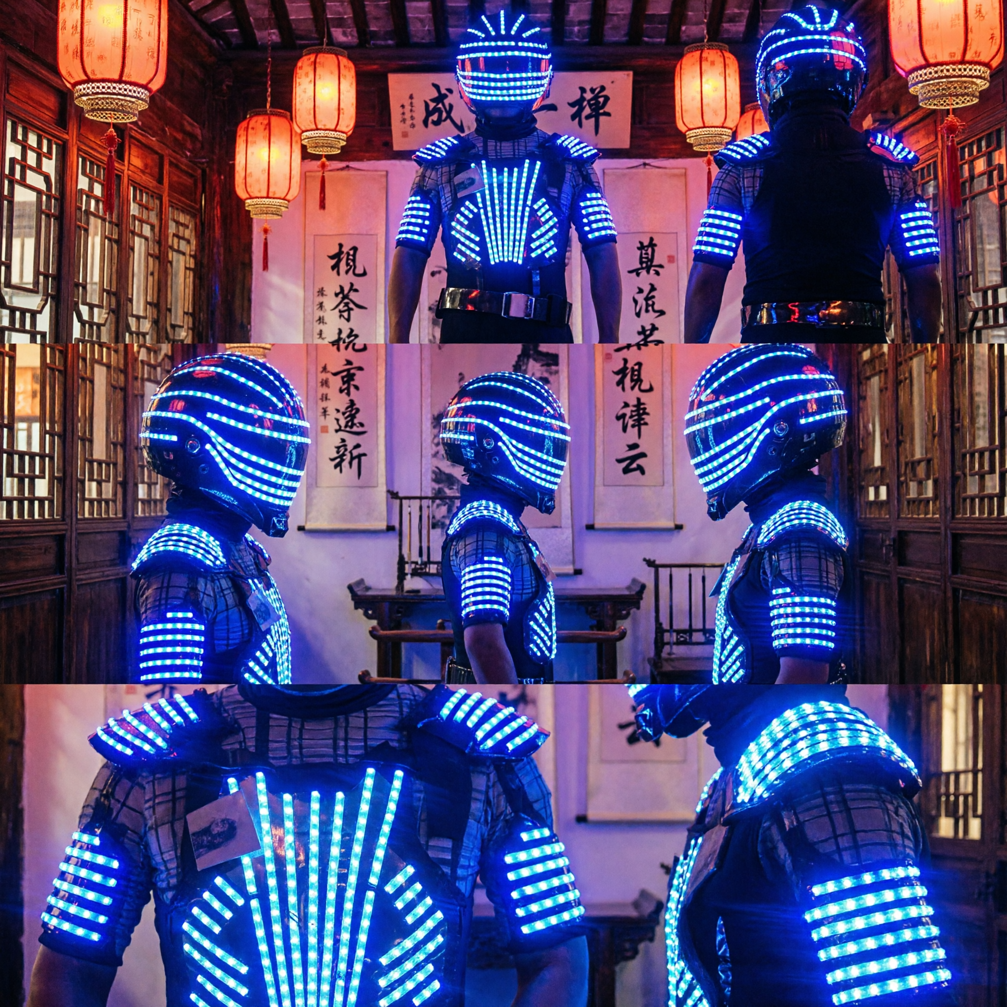 Futuristic Blue LED Robot Suit and Mask Light Up Costume for Stage Performance Dance Party - Asian Costume