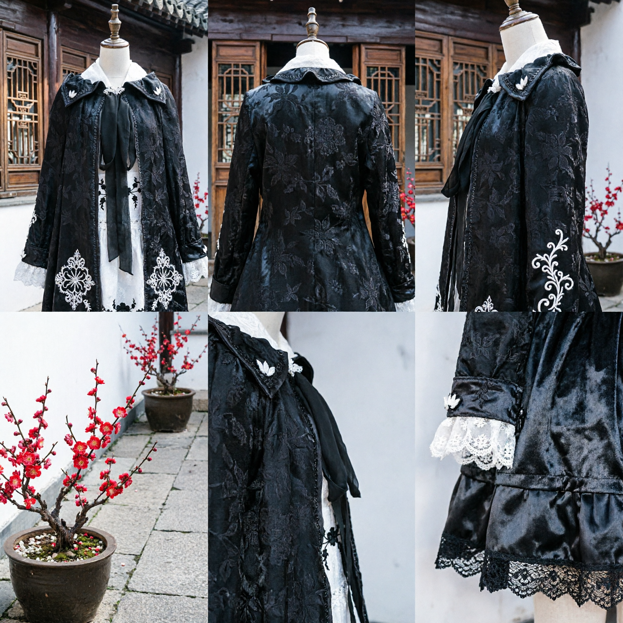 Traditional Chinese Black Brocade Cloak with White Bird Embroidery Hanfu Cape for Cosplay and Historical Reenactment - Asian Costume