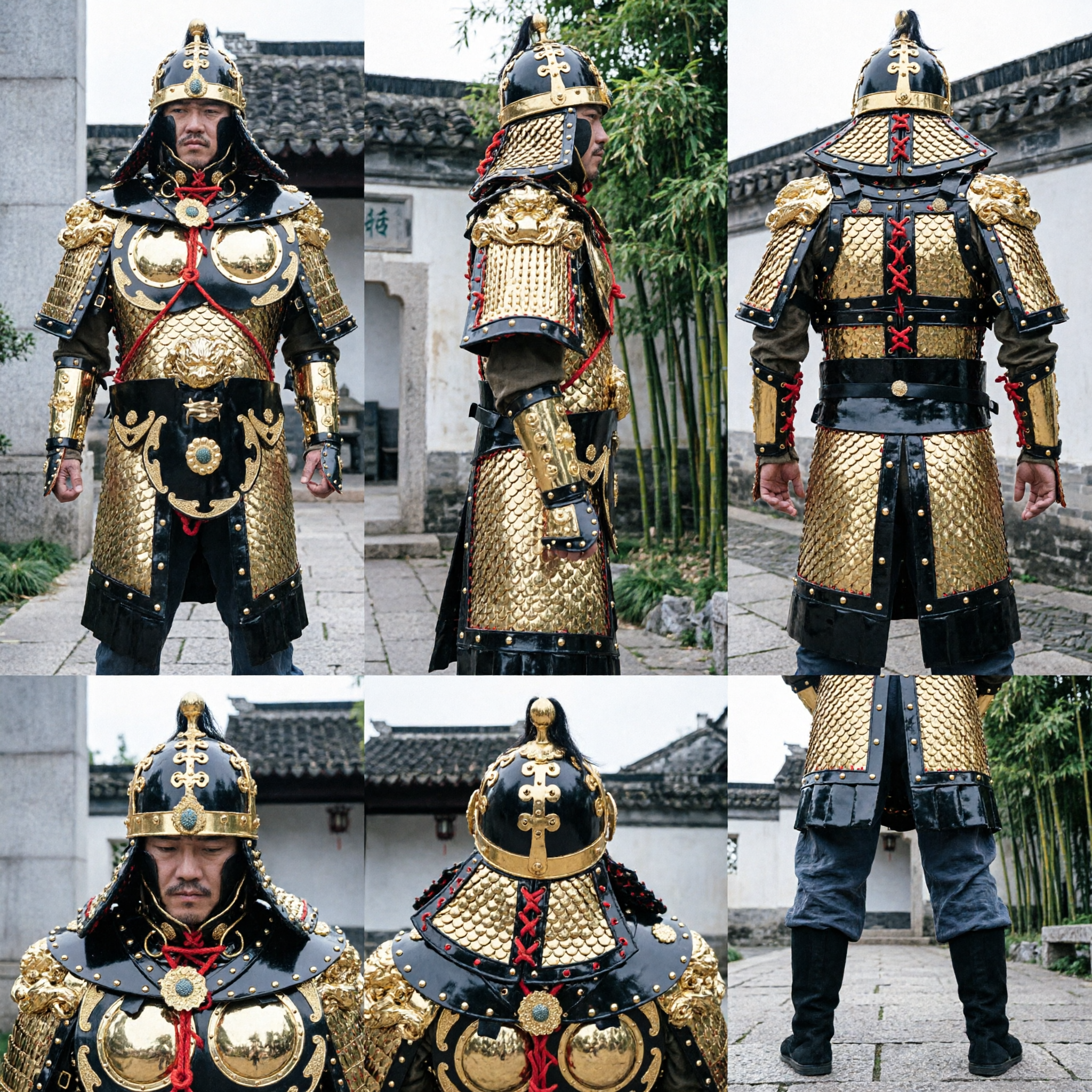 Traditional Chinese Ancient General Emperor Armor Suit Black Gold Dragon Cosplay Costume for Men - Asian Costume