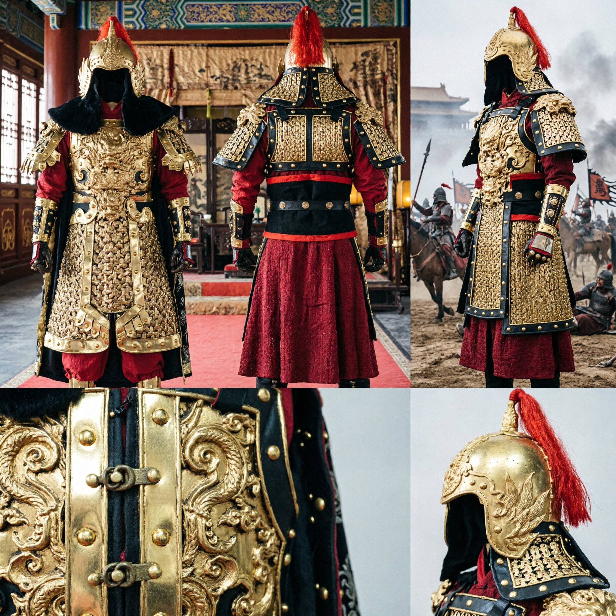 Traditional Chinese General Full Body Armor Costume Gold Mountain Pattern Scale Suit for Men Stage Performance Cosplay - Asian Costume