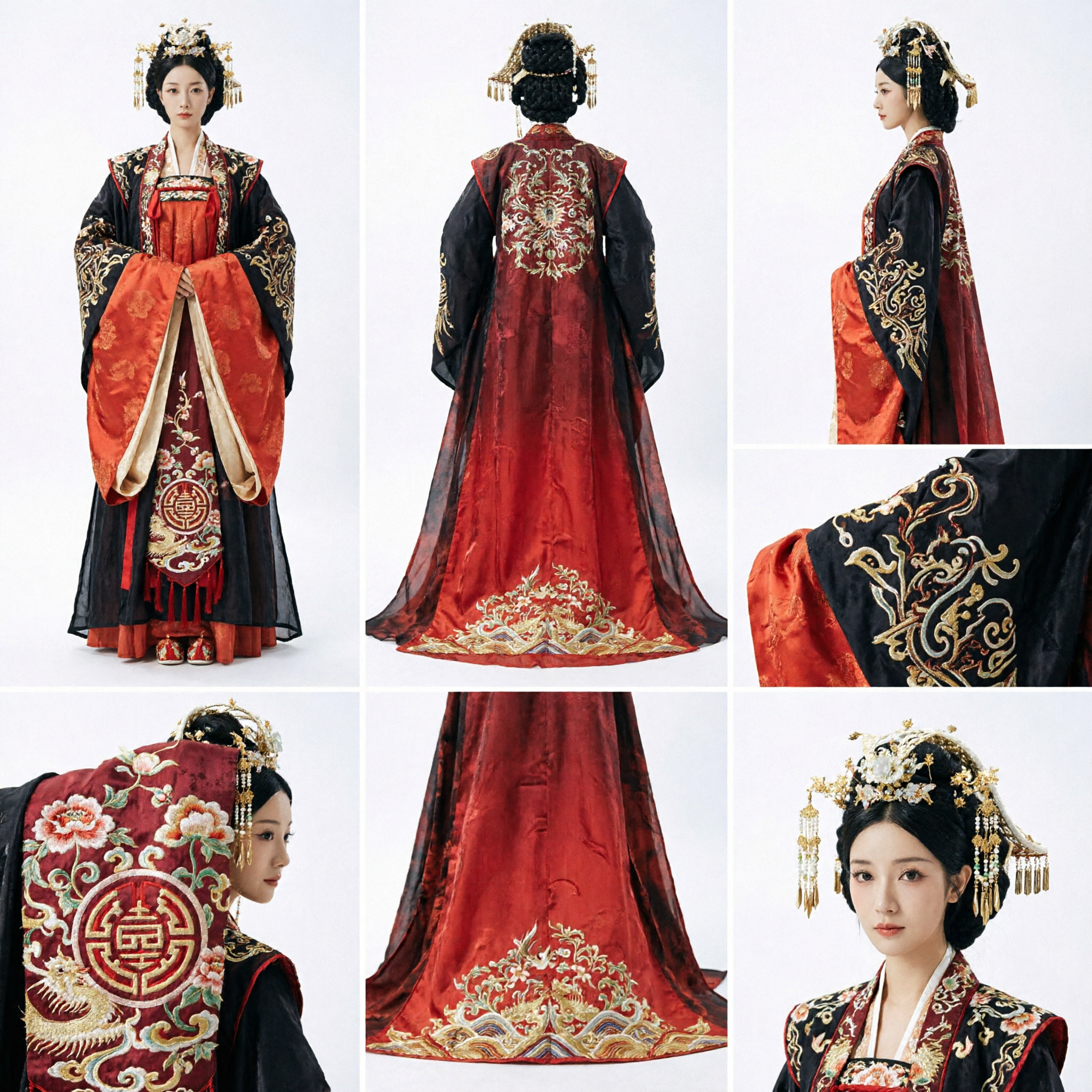Traditional Chinese Ancient Princess Red and Black Hanfu Costume Embroidered Palace Robe for Women Cosplay - Asian Costume