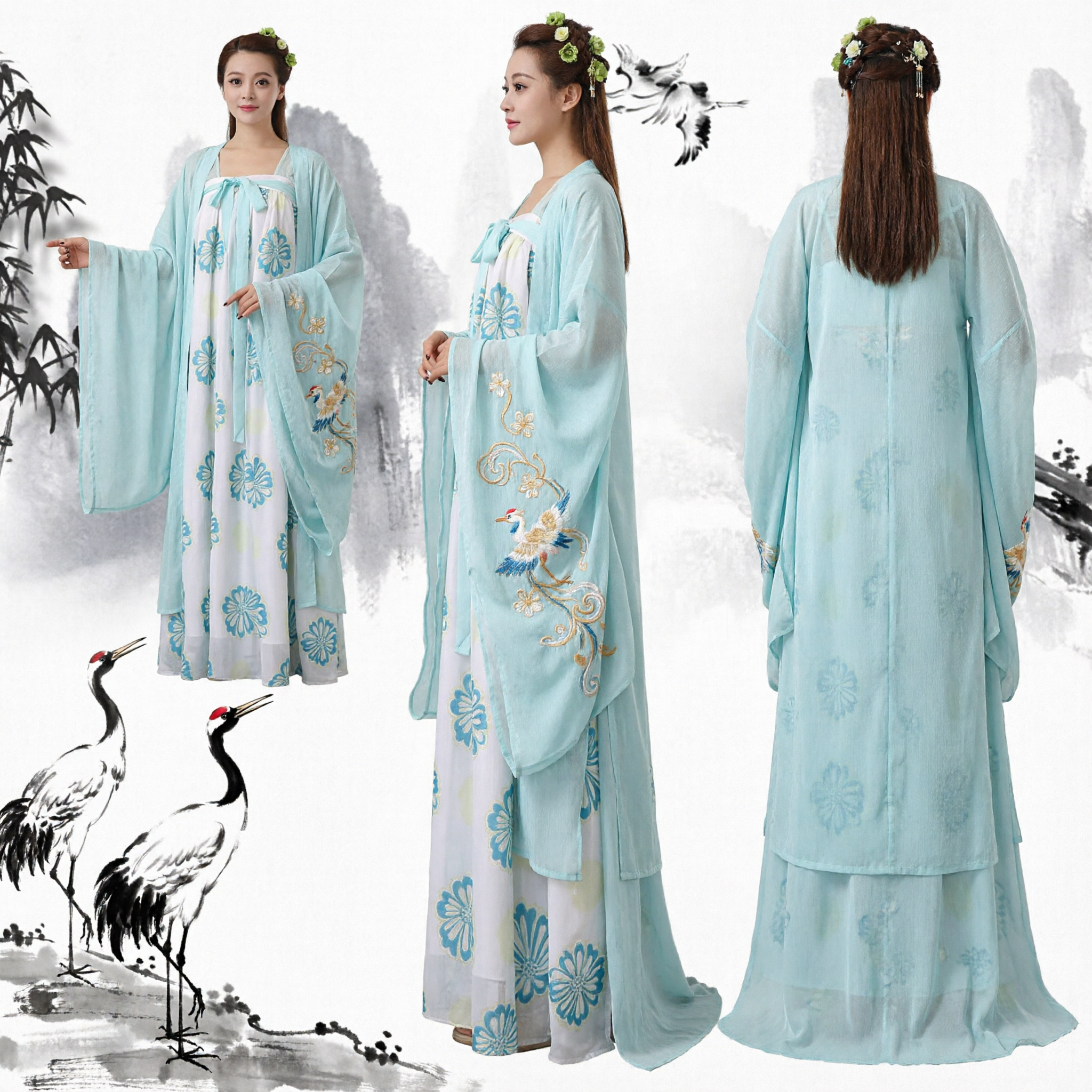 Elegant Blue Tang Dynasty Hanfu Traditional Chinese Ancient Fairy Costume for Women Cosplay and Performance - Asian Costume