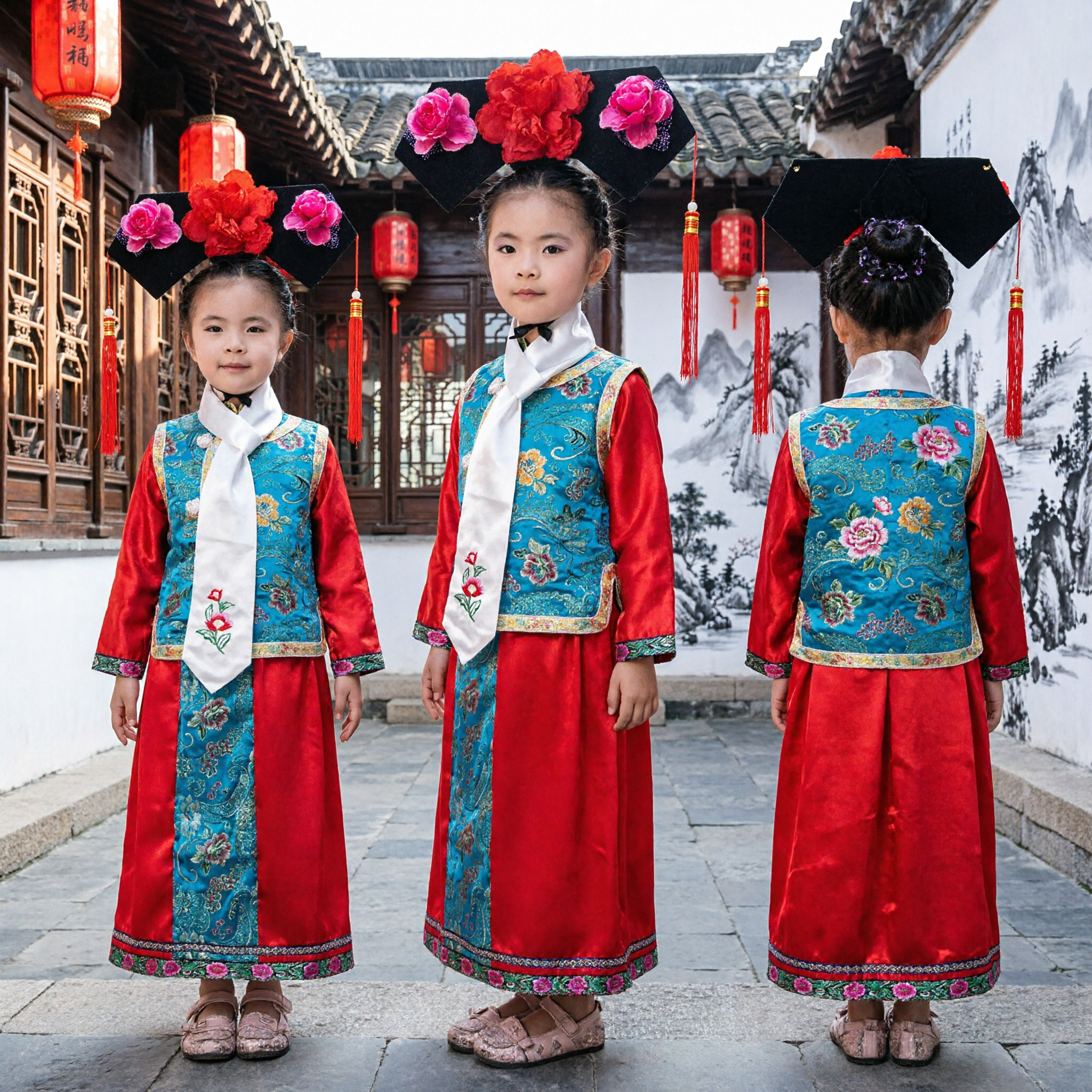 Kids Girls Traditional Chinese Qing Dynasty Manchu Princess Costume Ancient Embroidered Dress for Stage Performance Cosplay - Asian Costume