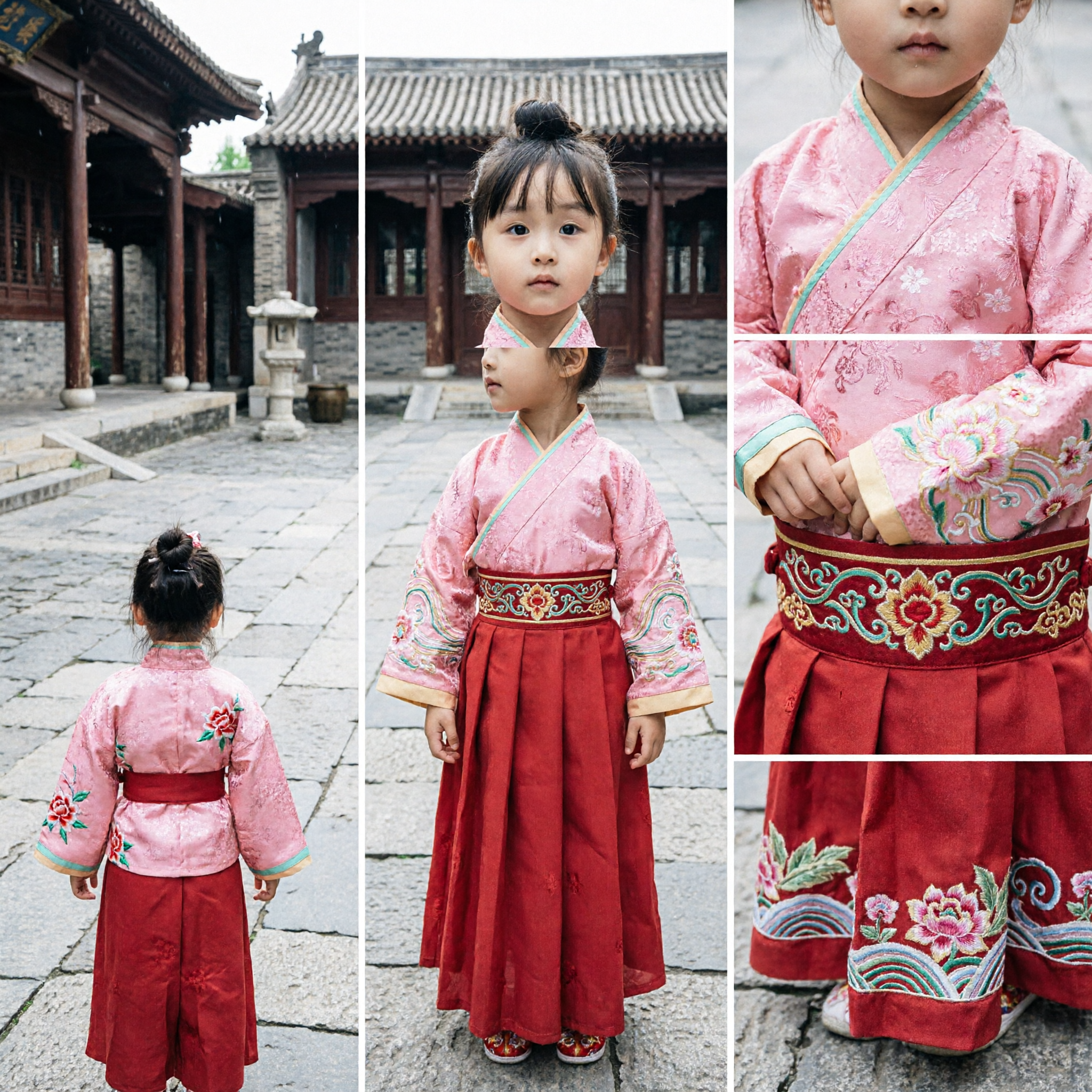 Kids Girls Chinese Traditional Hanfu Costume Ancient Princess Pink Top Red Skirt Set for Performance - Asian Costume