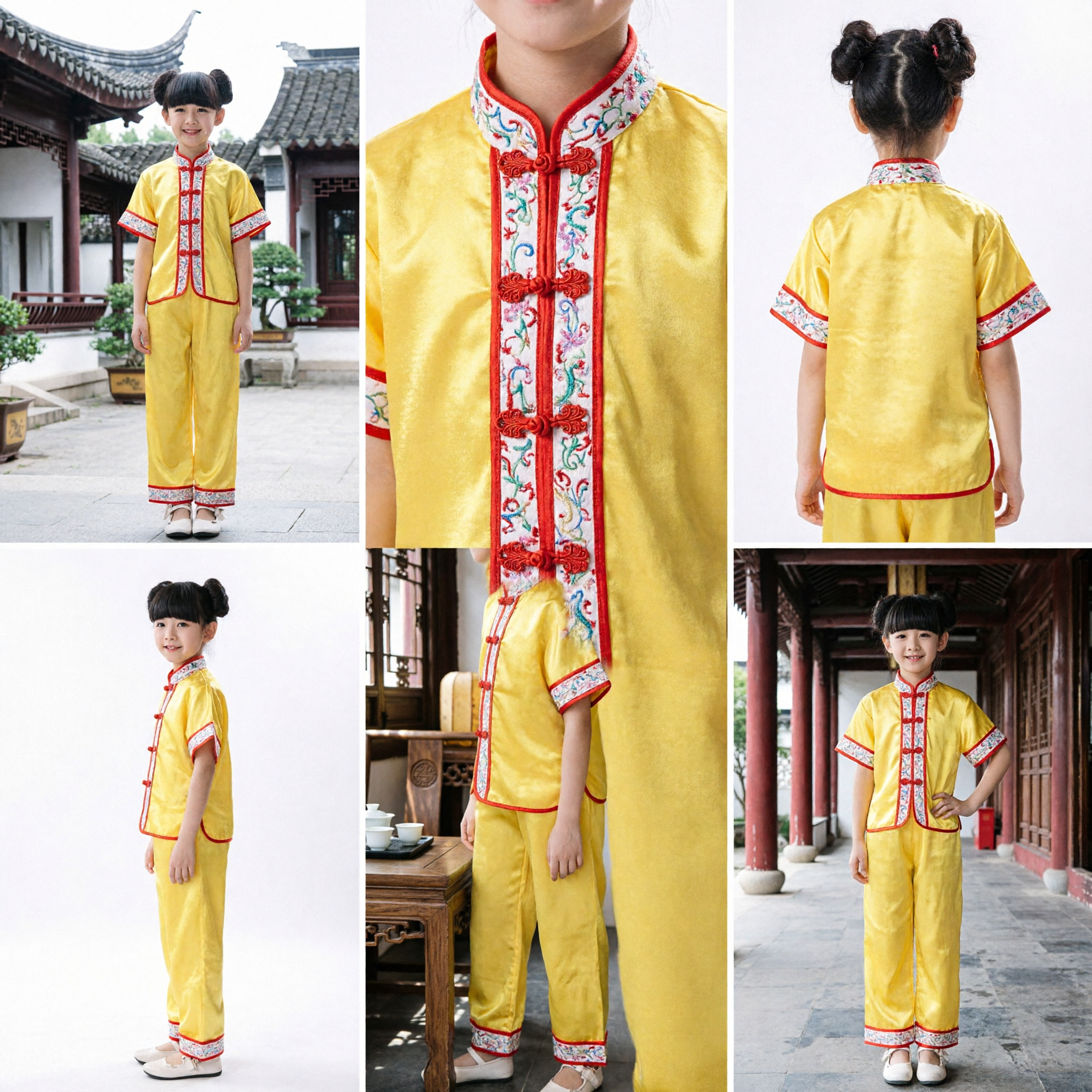 Kids Yellow Chinese Kung Fu Uniform Traditional Martial Arts Wushu Costume for Girls Performance - Asian Costume