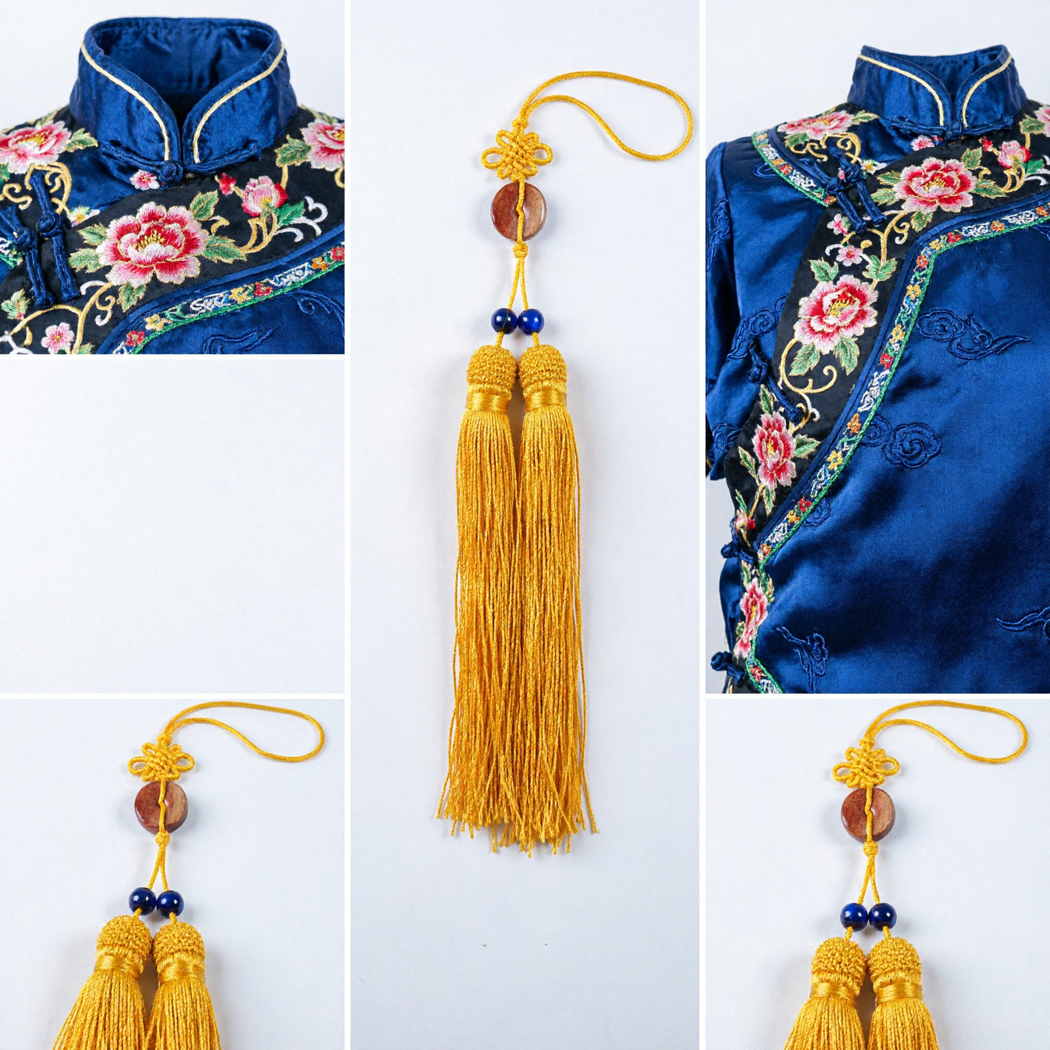 Traditional Chinese Yellow Silk Tassel Pendant with Red Stone Bead Car Hanging Ornament Feng Shui Decor - Asian Costume