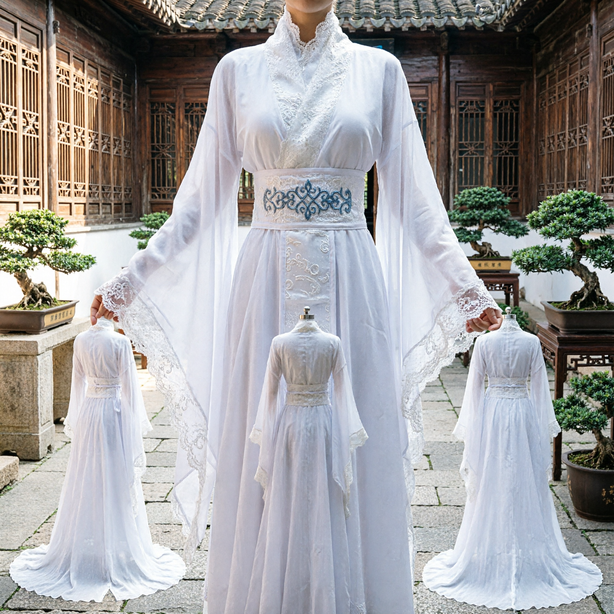 Traditional Chinese Hanfu White Robe Ancient Swordsman Cosplay Costume Embroidered Clothing for Men and Women - Asian Costume